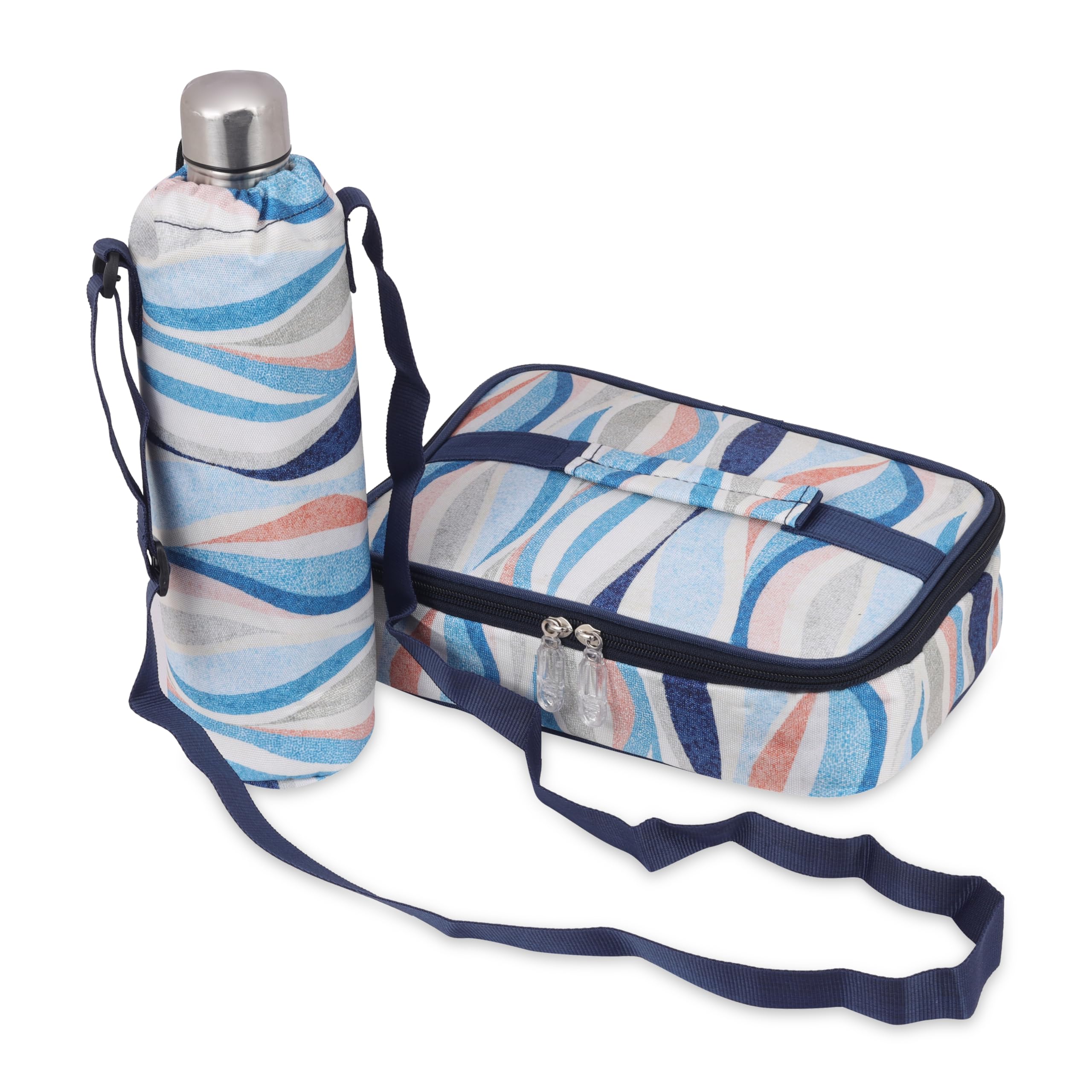 Echo Boomers Space Theme Printed Large Insulated Lunch Bag with Mesh Compartment & Water Bottle Combo - Dark Blue