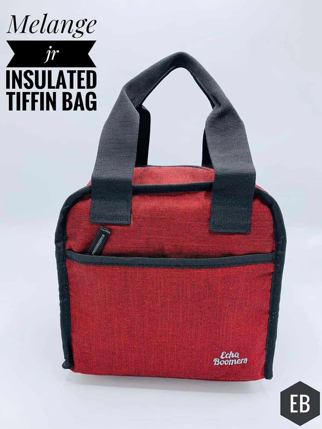 Echo Boomers Red Colour Solid Border Textured Insulated Tiffin Lunch Bag with Multi Zipper Pockets