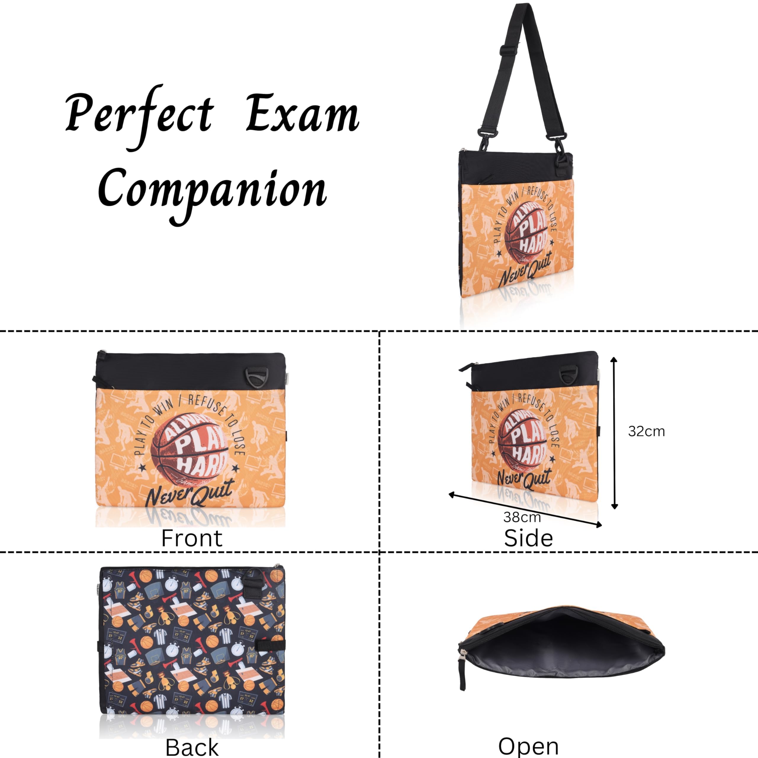 Echo Boomers Basketball Print Exam & Activity Sling Bag | 3 Compartments | Cushioned & Detachable Strap | Ideal for Outdoor Travel