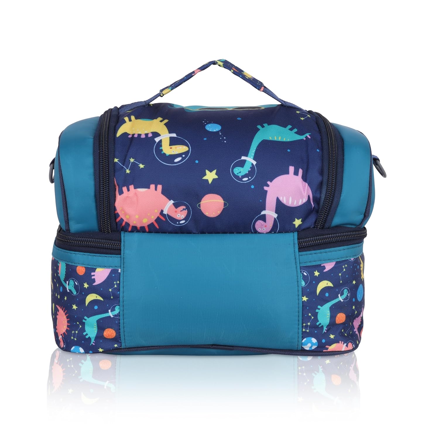 Echo Boomers Blue Dino Printed Double Layer Insulated Tiffin Lunch Bag with Detachable Strap