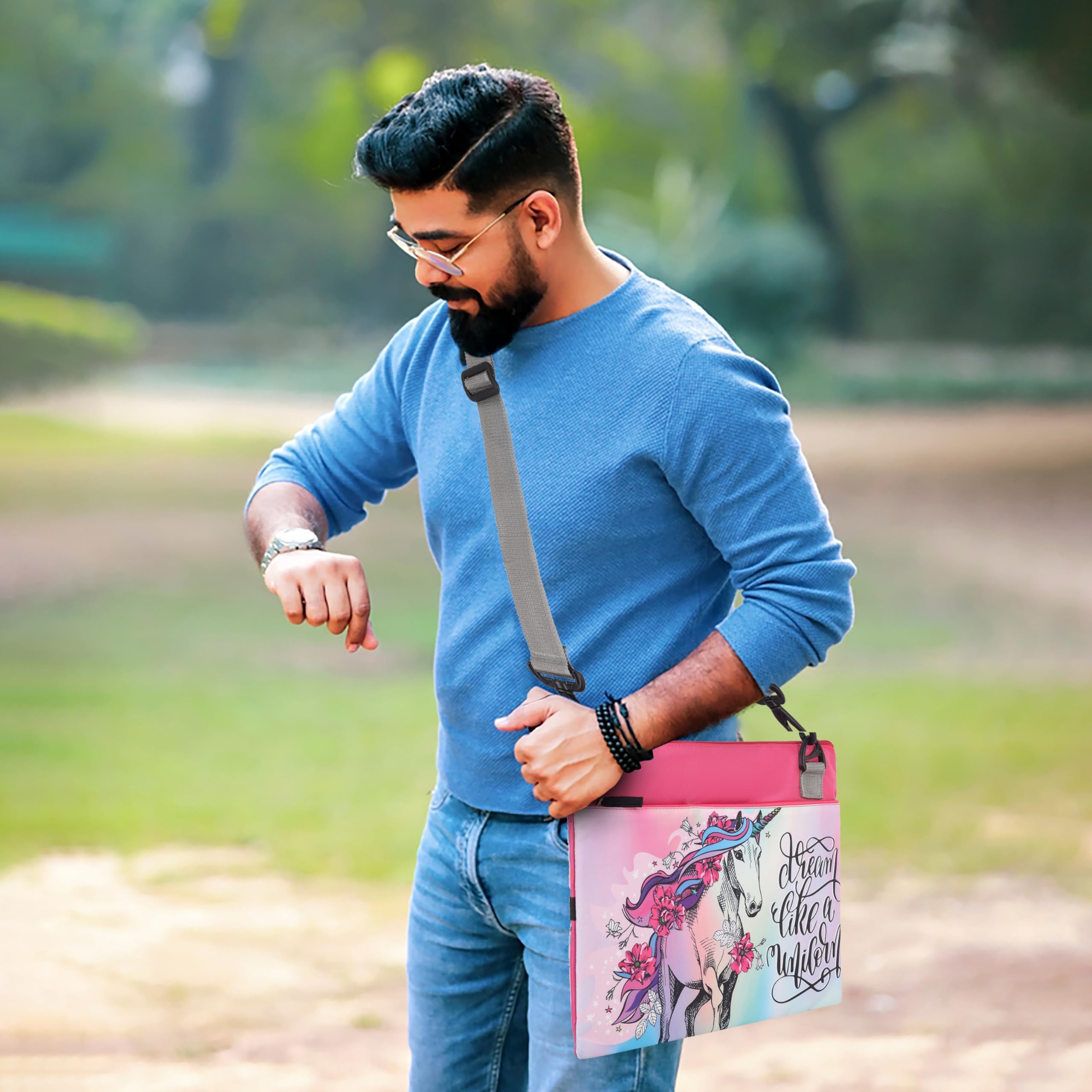 Echo Boomers Unicorn Printed Exam & Activity Sling Bag | 3 Compartments | Cushioned & Detachable Strap | Ideal for Outdoor Travel