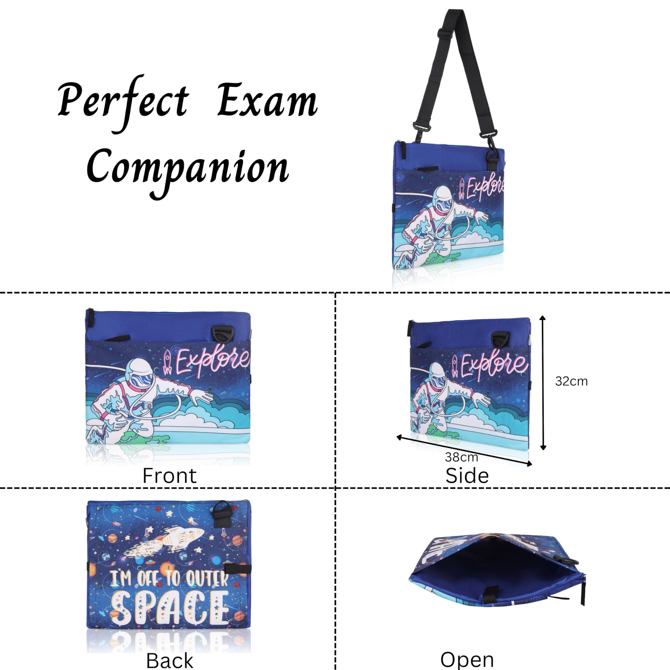 Echo Boomers Astronaut Explore theme Printed Exam/Activity Sling Bag | 3 Compartments | Cushioned & Detachable Strap | Ideal for Outdoor Travel
