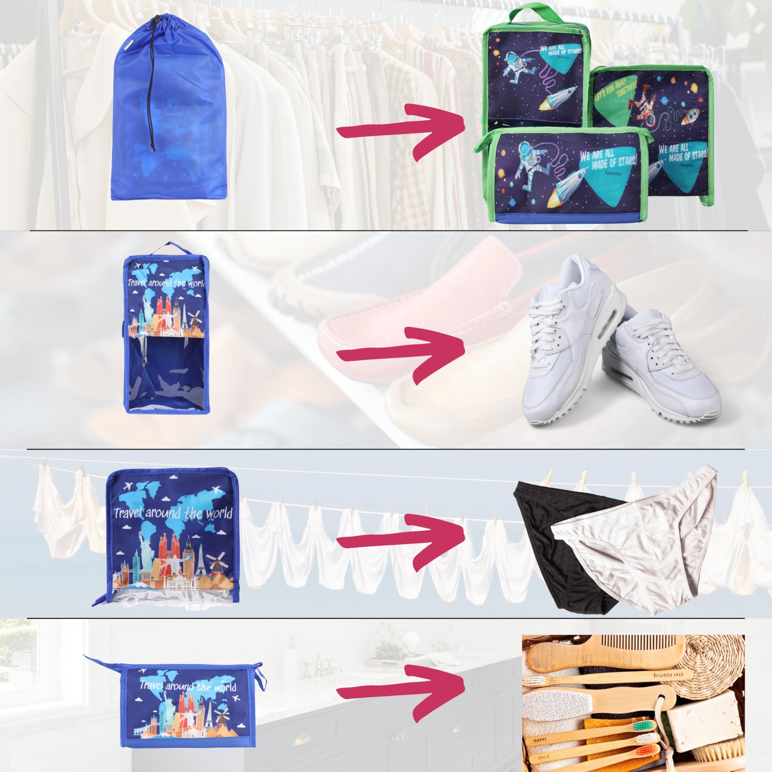 Echo Boomers Astronaut 3-Piece Travel Organizer Set - Navy Blue, Packing Cubes with Unique Print.