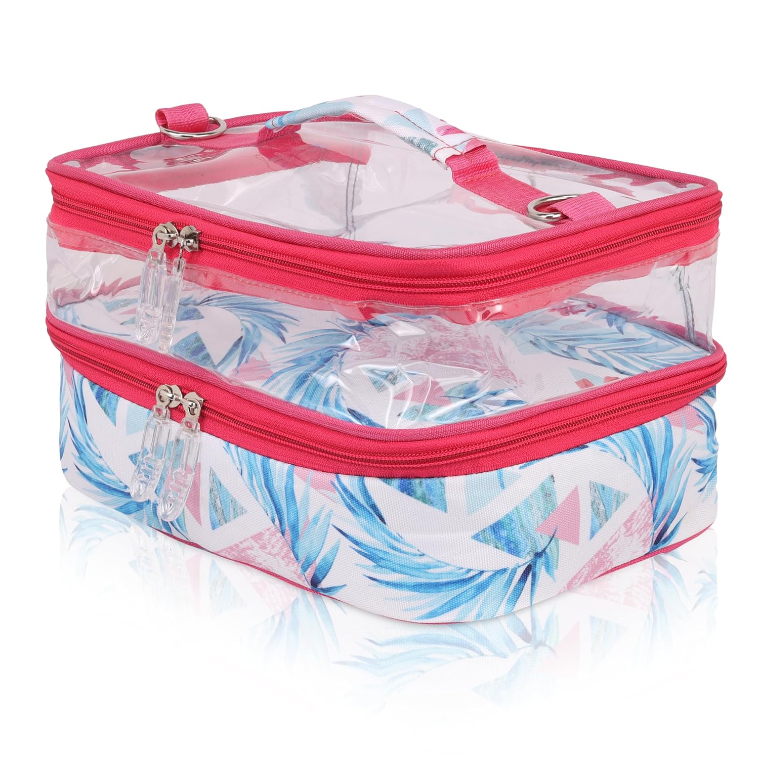 Echo Boomers Flower Printed Large Double-Decker Insulated Lunch Bag with Multi-Compartment Zipper Pockets