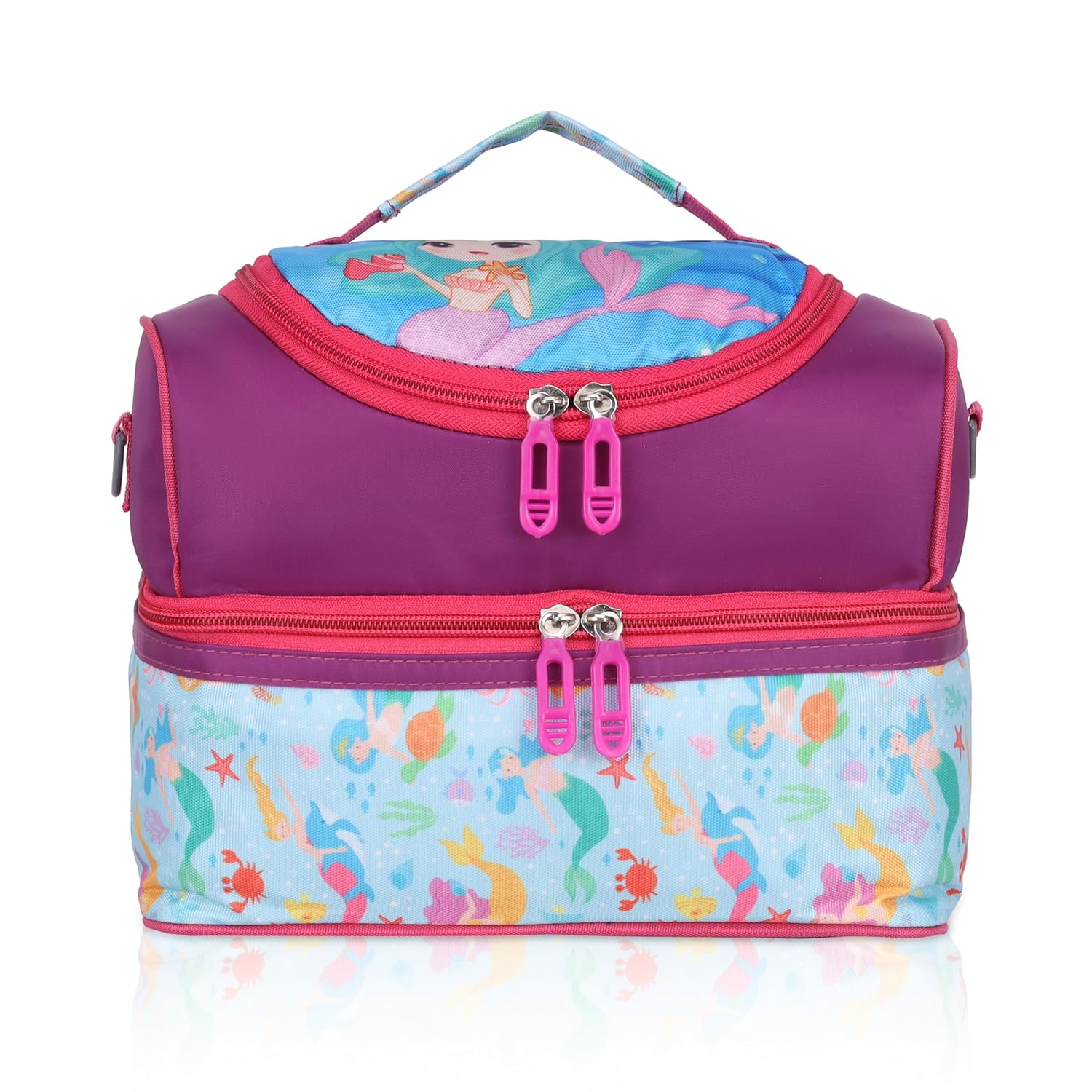 Echo Boomers Maroon Mermaid Printed Double Layer Insulated Tiffin Lunch Bag with Detachable Strap