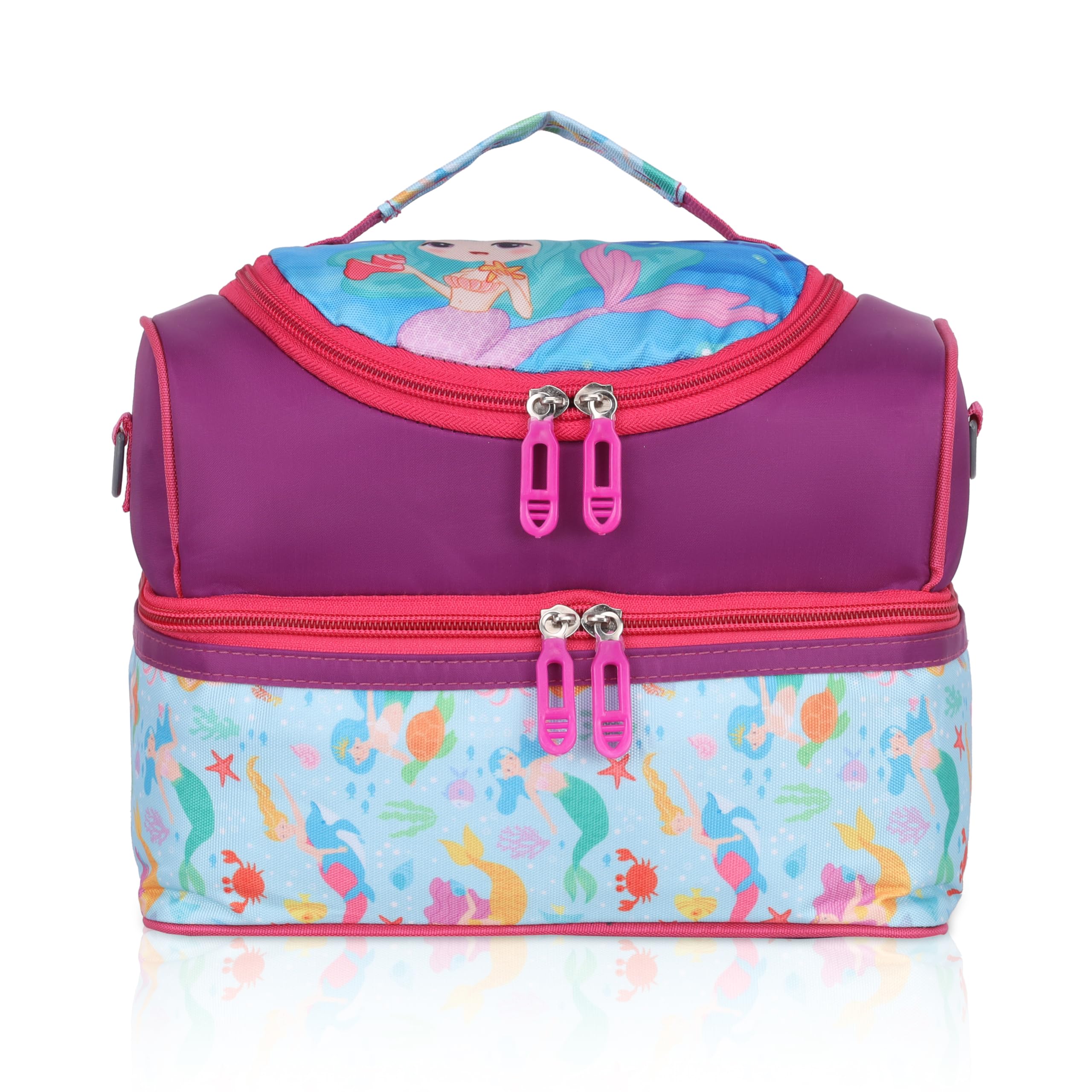 Echo Boomers Pink Unicorn Printed Double Layer Insulated Tiffin Lunch Bag with Detachable Strap