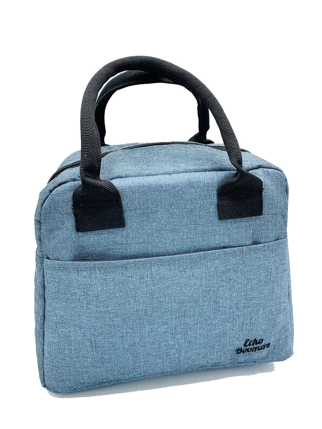 Echo Boomers Blue Colour Solid Textured Insulated Tiffin Lunch Bag with Multi Zipper Pockets