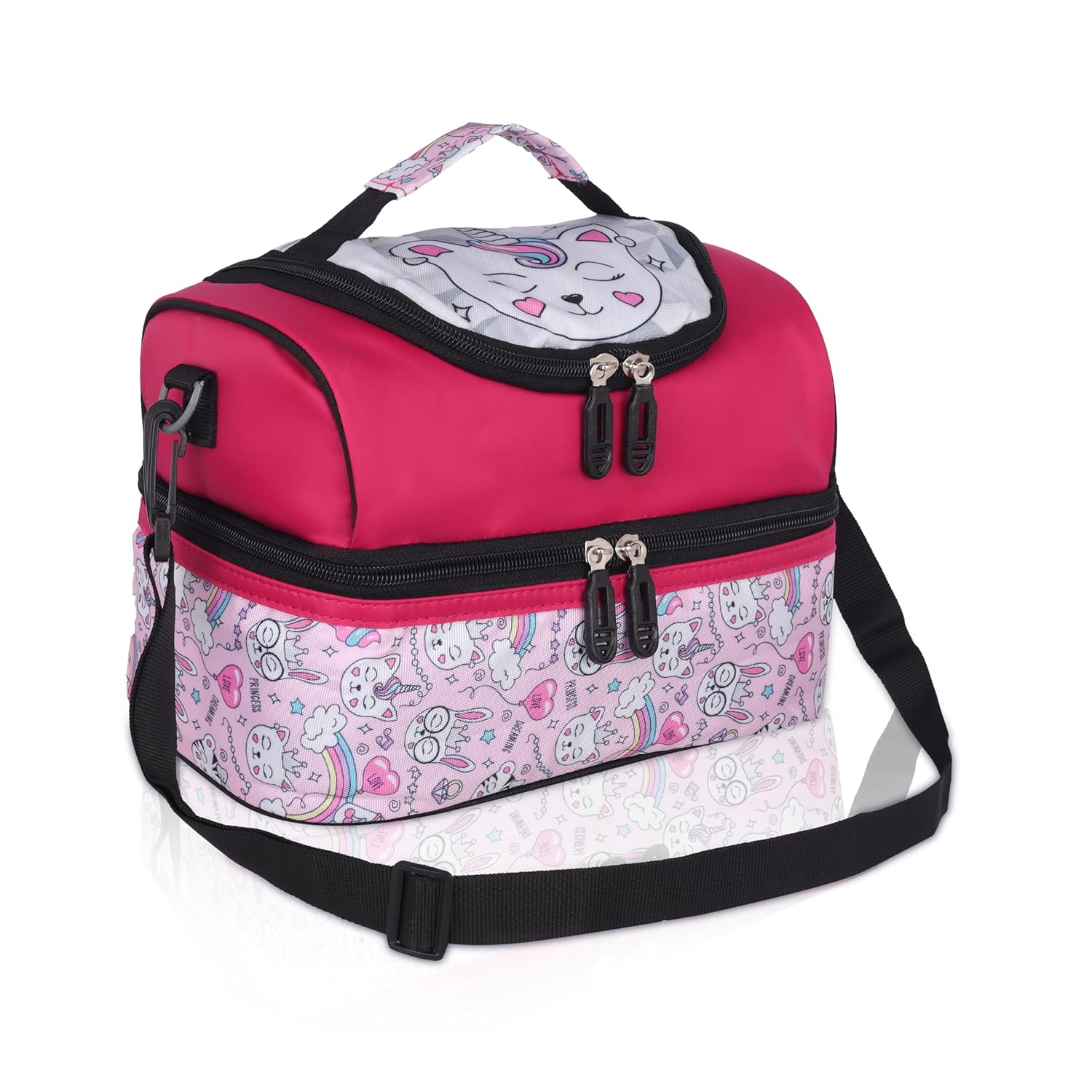 Echo Boomers Red Cat Printed Double Layer Insulated Tiffin Lunch Bag with Detachable Strap