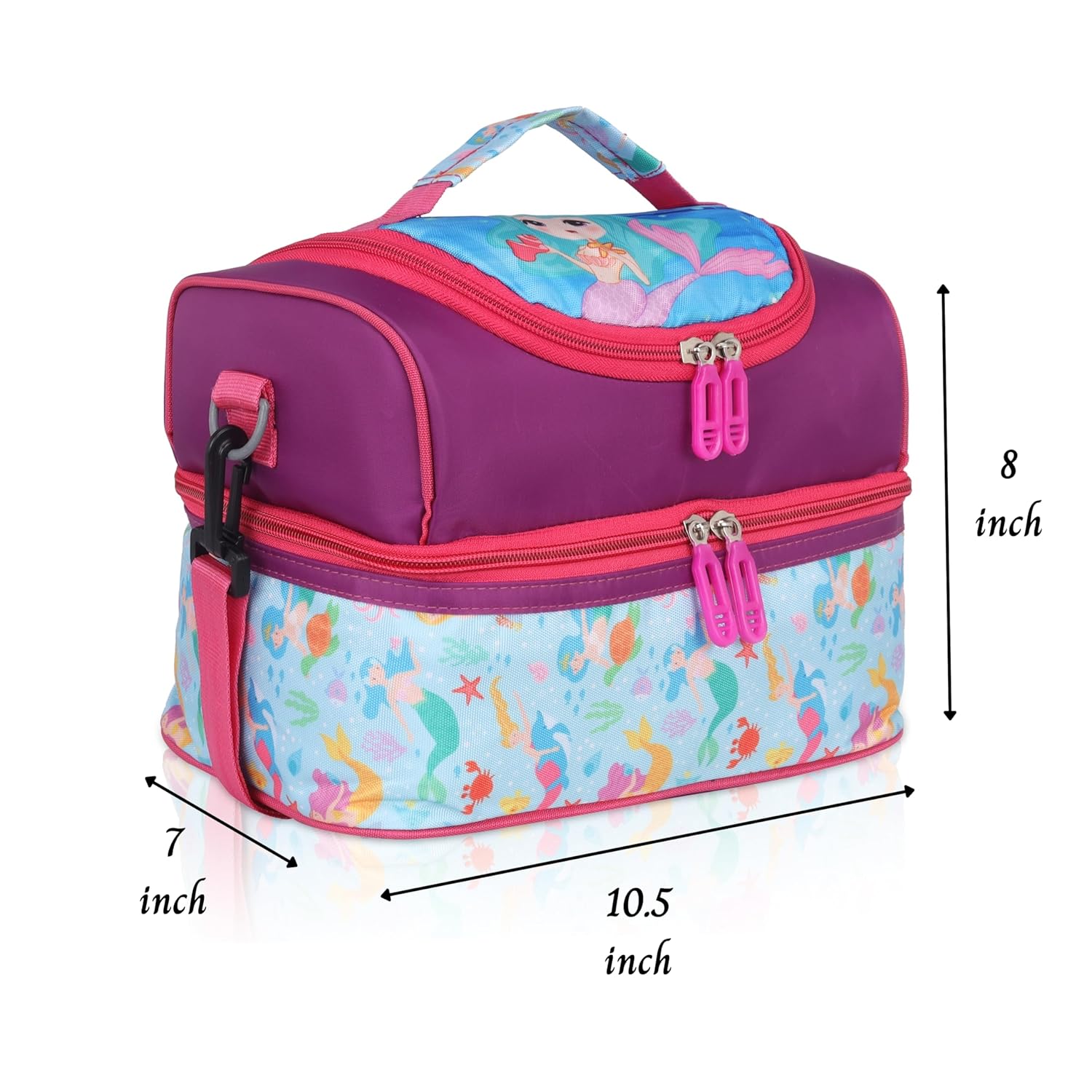 Echo Boomers Maroon Mermaid Printed Double Layer Insulated Tiffin Lunch Bag with Detachable Strap