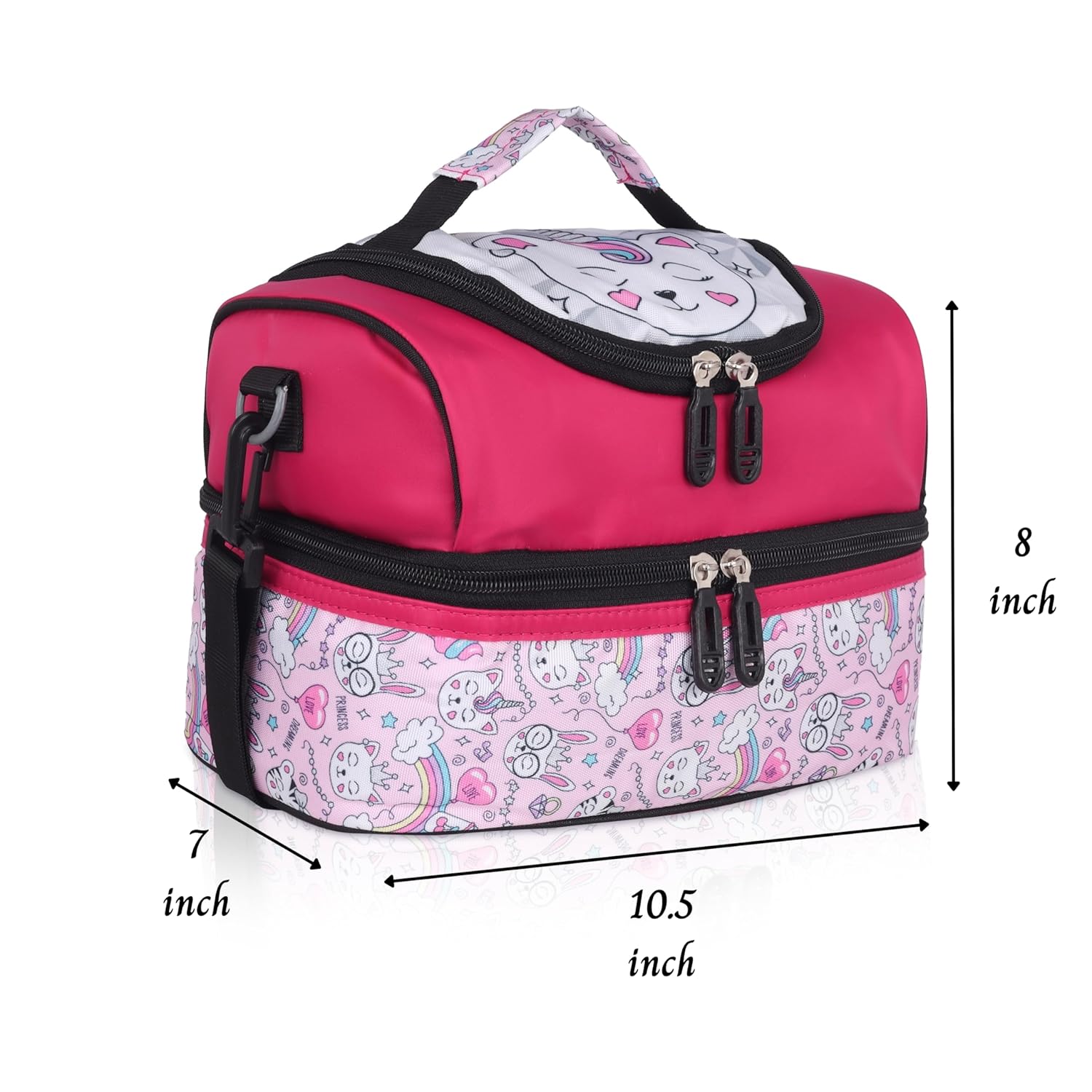 Echo Boomers Red Cat Printed Double Layer Insulated Tiffin Lunch Bag with Detachable Strap