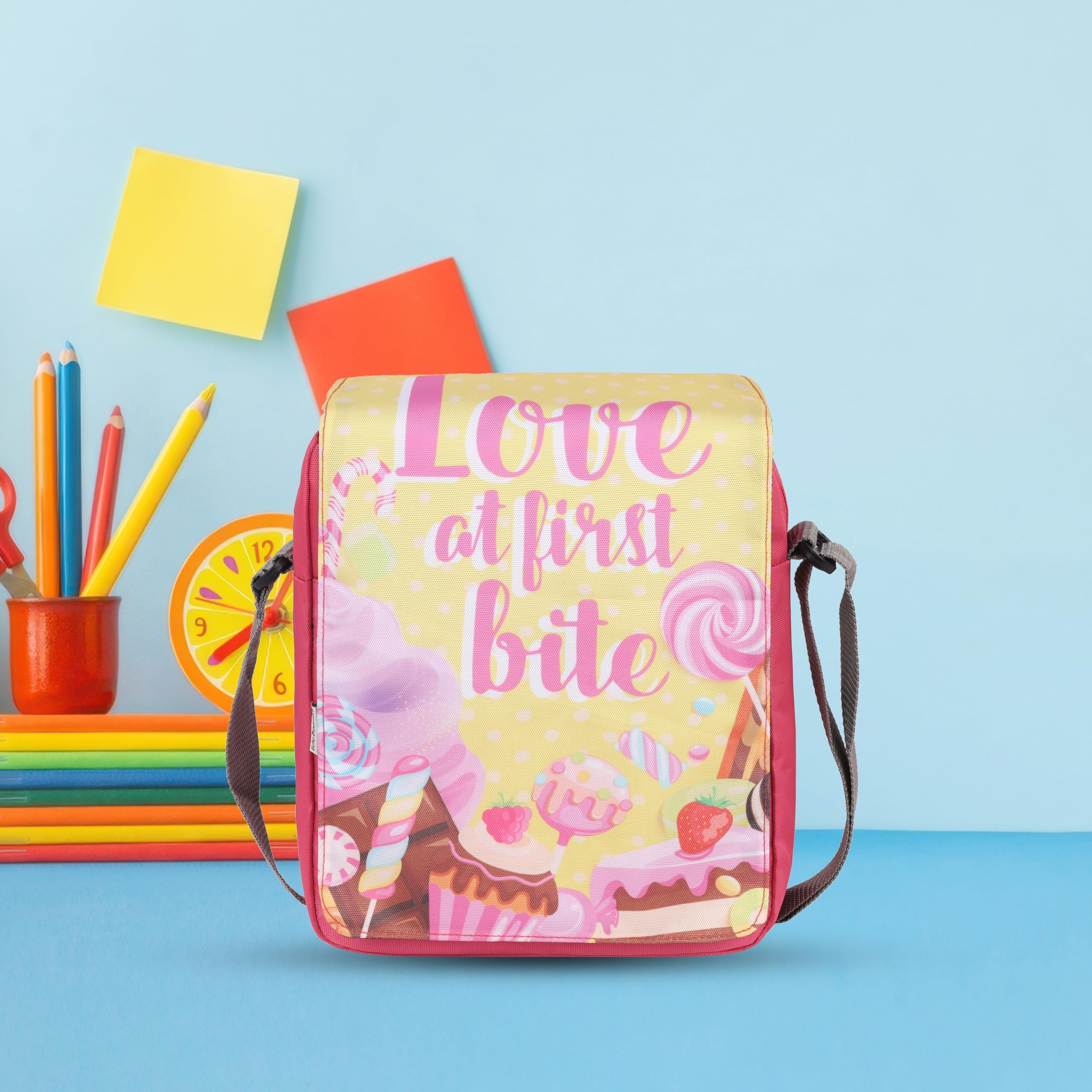 Echo Boomers Desserts Food Printed Multi-Functional Messenger Sling Bag | Versatile Everyday Bag | Adjustable Shoulder Strap | Water-Resistant | Anti-Theft Design | Compact & Lightweight