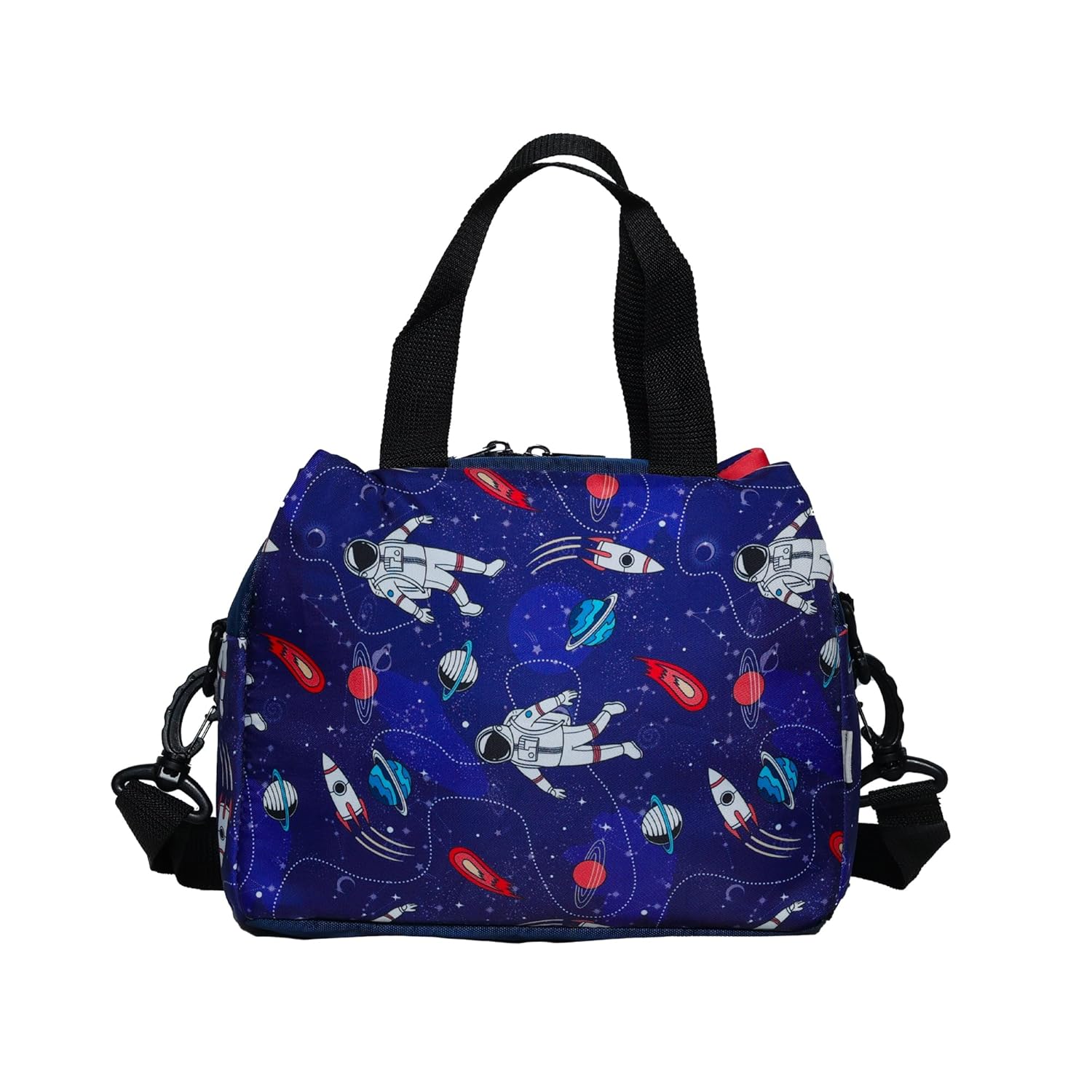 Echo Boomers Astronaut Printed Double Layer Insulated Tiffin Lunch Bag with Multi Zipper Pockets