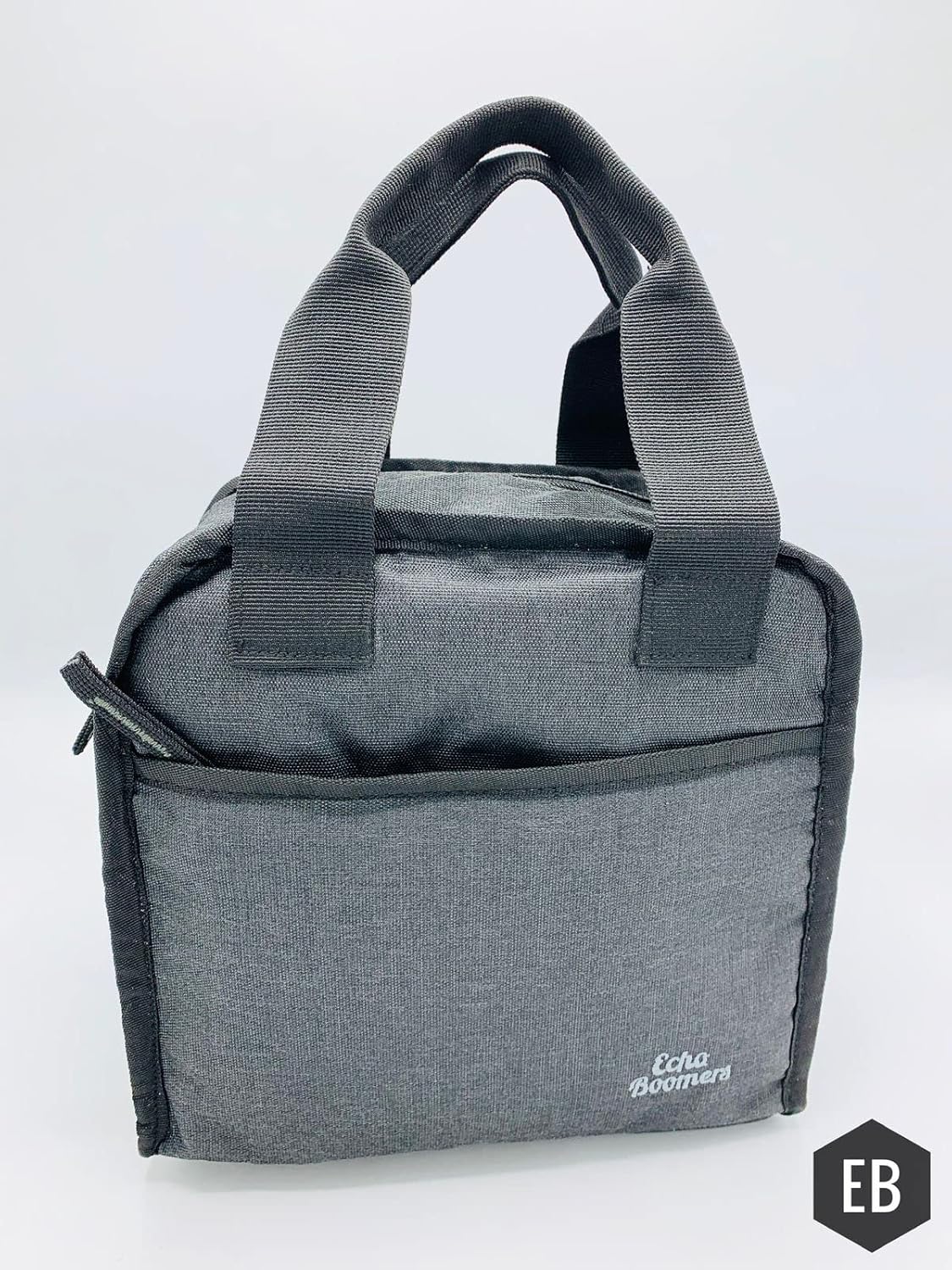 Echo Boomers Grey Colour Solid Border Textured Insulated Tiffin Lunch Bag with Multi Zipper Pockets