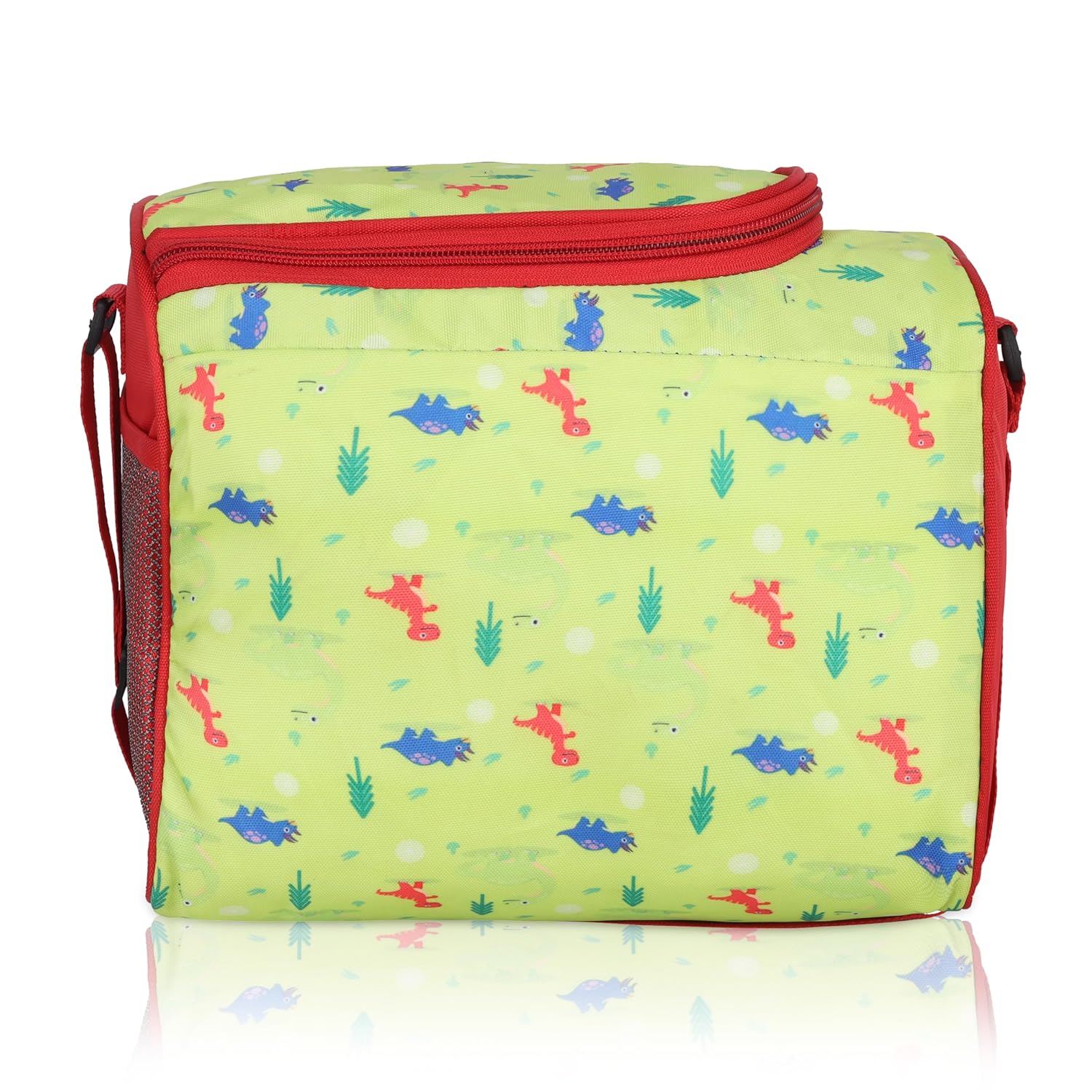 Echo Boomers Little Dino Printed Double Insulated Tiffin Lunch Bag with Multi Zipper Pockets - Pink