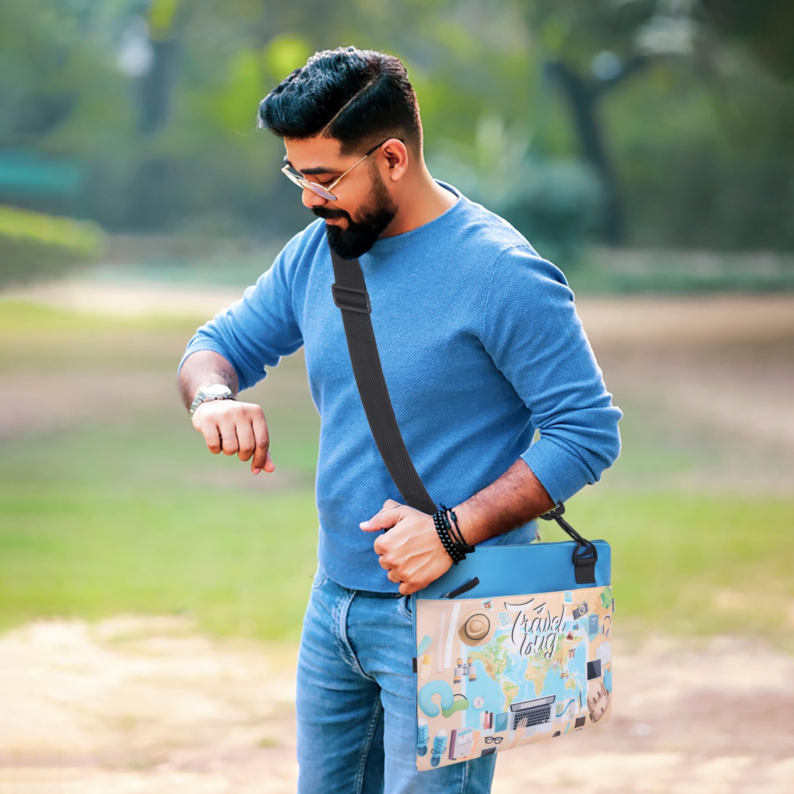 Echo Boomers Travel Print Themed Exam & Activity Sling Bag | 3 Compartments | Cushioned & Detachable Strap | Ideal for Outdoor Travel