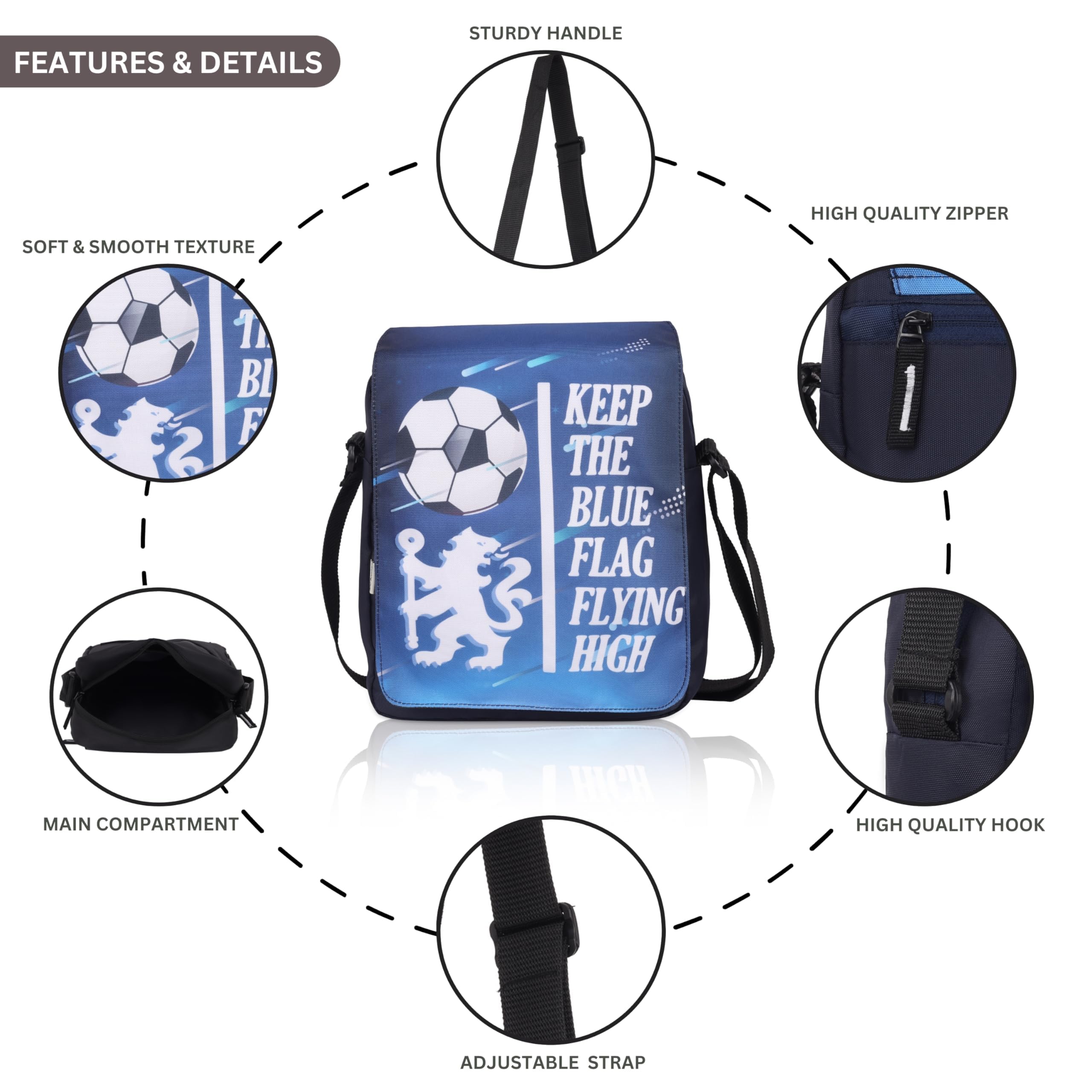 Echo Boomers Football Printed Multi-Functional Messenger Sling Bag | Versatile Everyday Bag | Adjustable Shoulder Strap | Water-Resistant | Anti-Theft Design | Compact & Lightweight