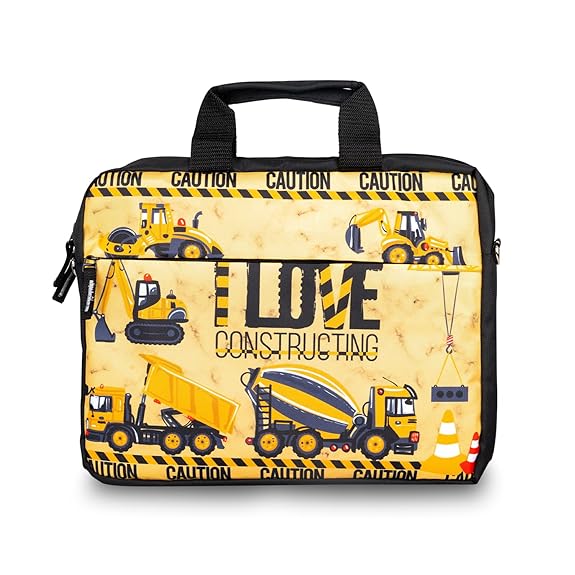 Echo Boomers Construction Printed Yellow Colour Multi Pocket Sling Laptop Bag with Detachable Strap