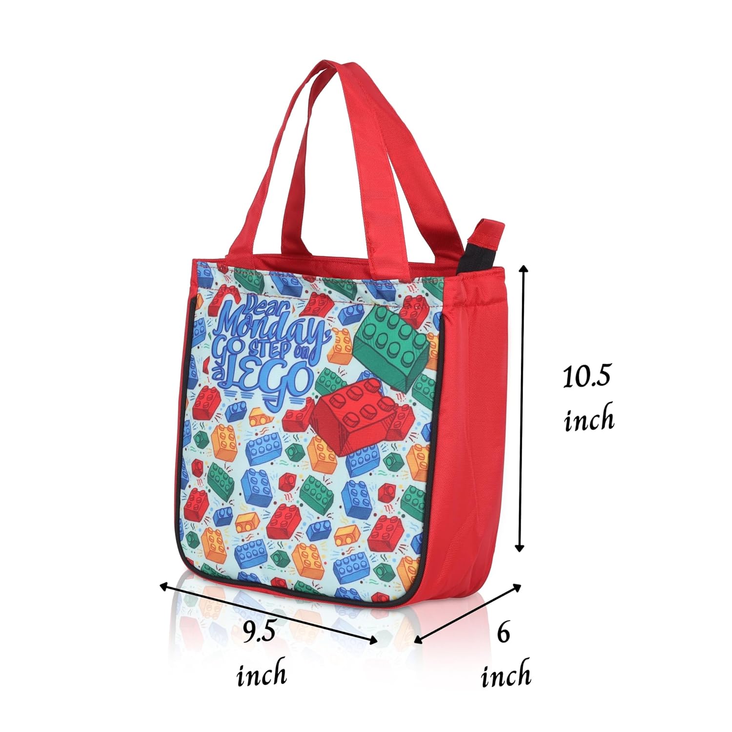 Echo Boomers Red Lego Printed Lunch Bag- Insulated, Spacious & Stylish for School, Work, or Outings