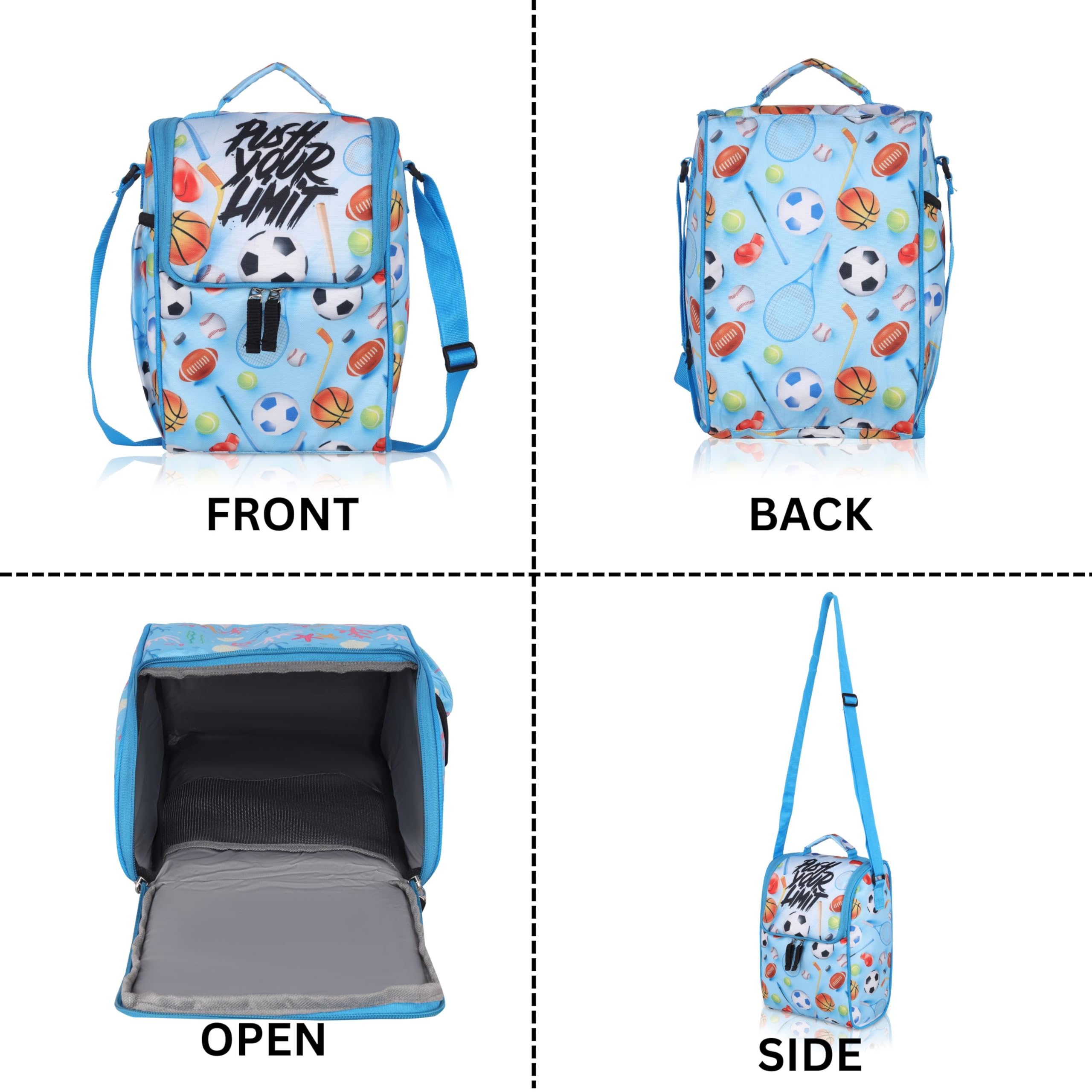 Echo Boomers Football/Soccer Push Your Limit Lunch Bag for Kids | Tiffin Bag with Strap | Sports Theme | Ideal for Picnics and School