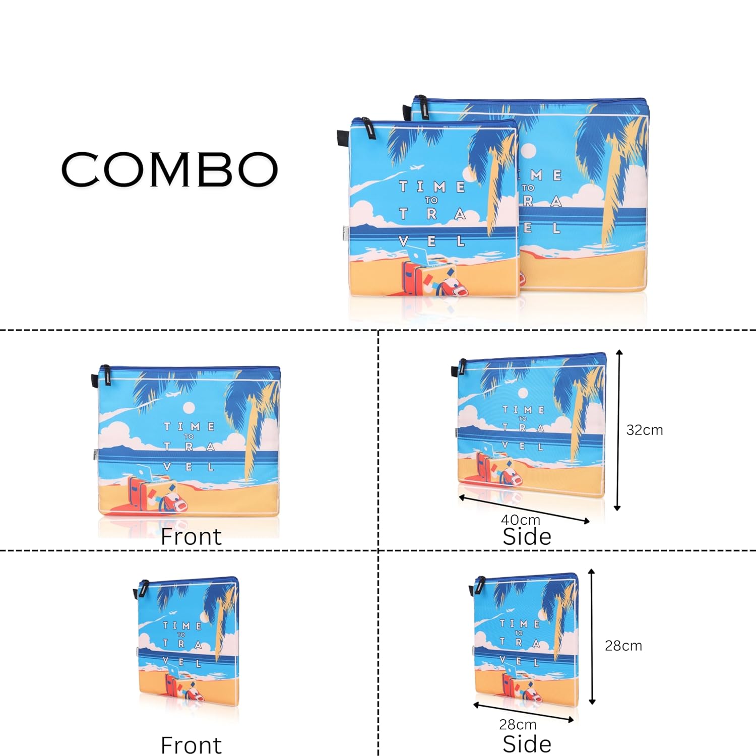 Echo Boomers Beach Printed Design Twin Folder Set | Padded & Waterproof | A4 Document Holder & Tablet Sleeve | Stylish & Protective