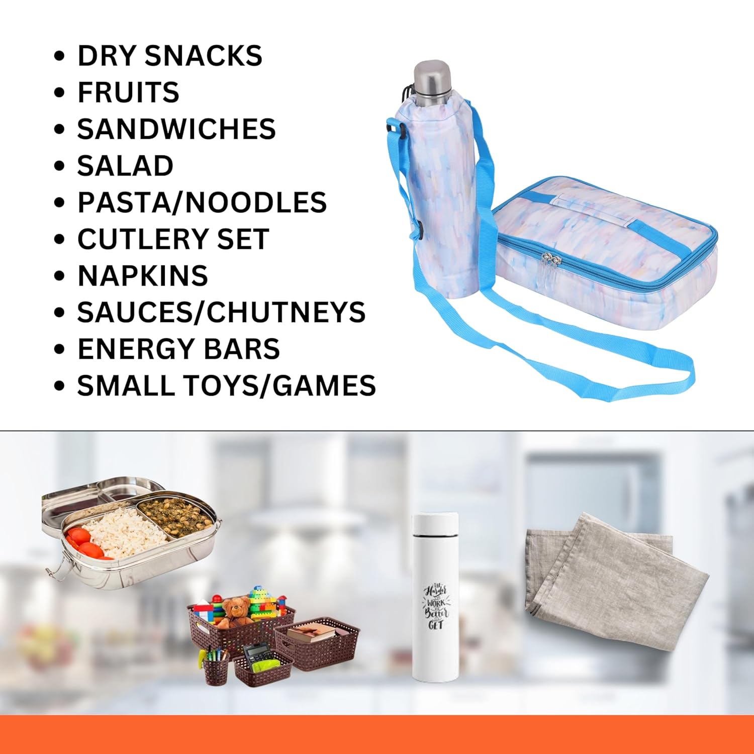 Echo Boomers Solid Small Insulated Lunch Bag with Mesh Compartment & Water Bottle - Sky Blue