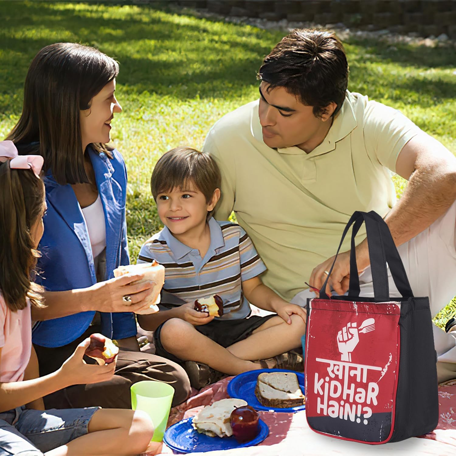 Echo Boomers Red Khana Printed Lunch Bag- Insulated, Spacious & Stylish for School, Work, or Outings