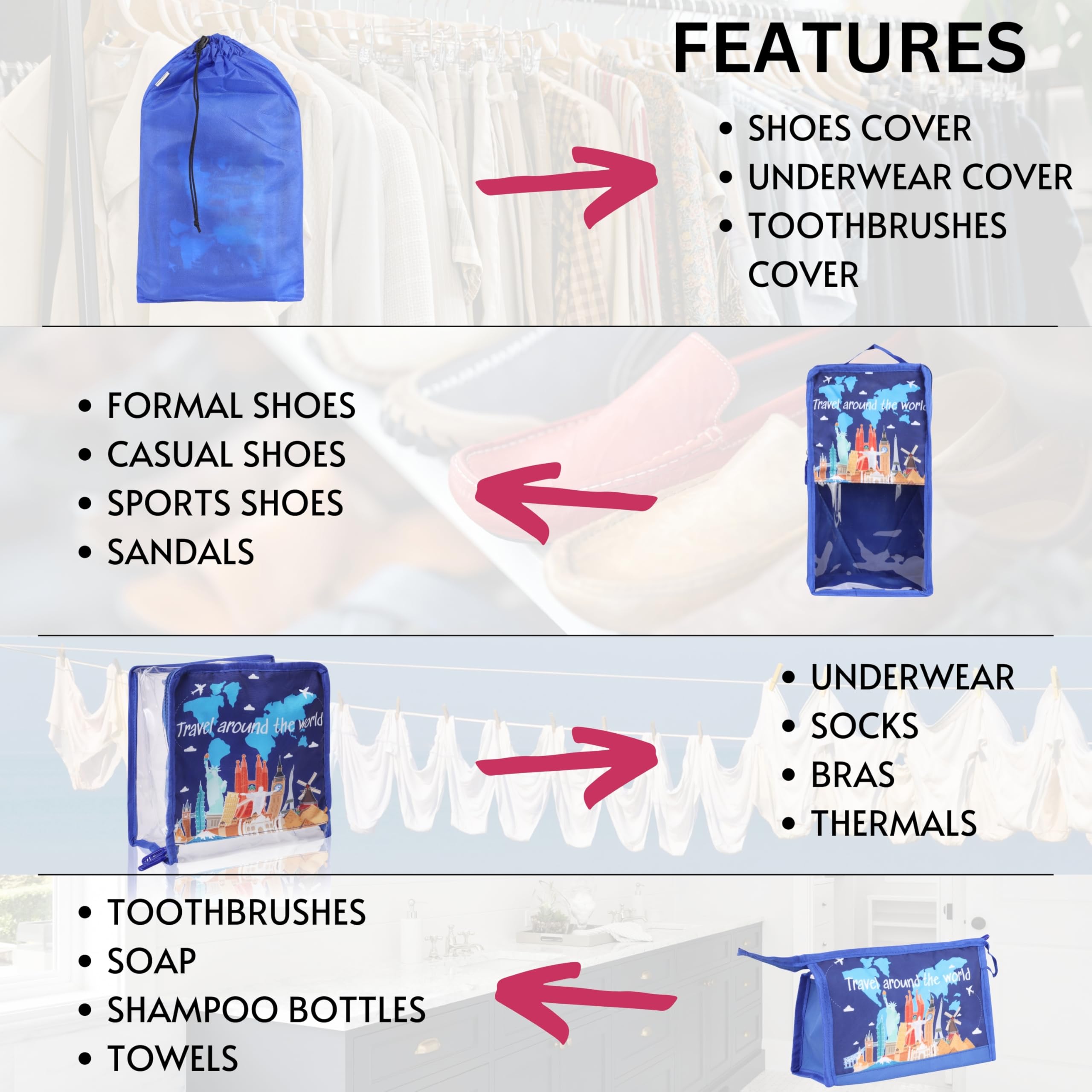 Echo Boomers Astronaut 3-Piece Travel Organizer Set - Navy Blue, Packing Cubes with Unique Print.