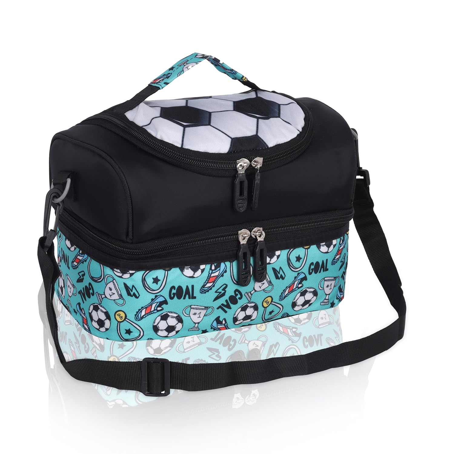 Echo Boomers Black Ball Printed Double Layer Insulated Tiffin Lunch Bag with Detachable Strap