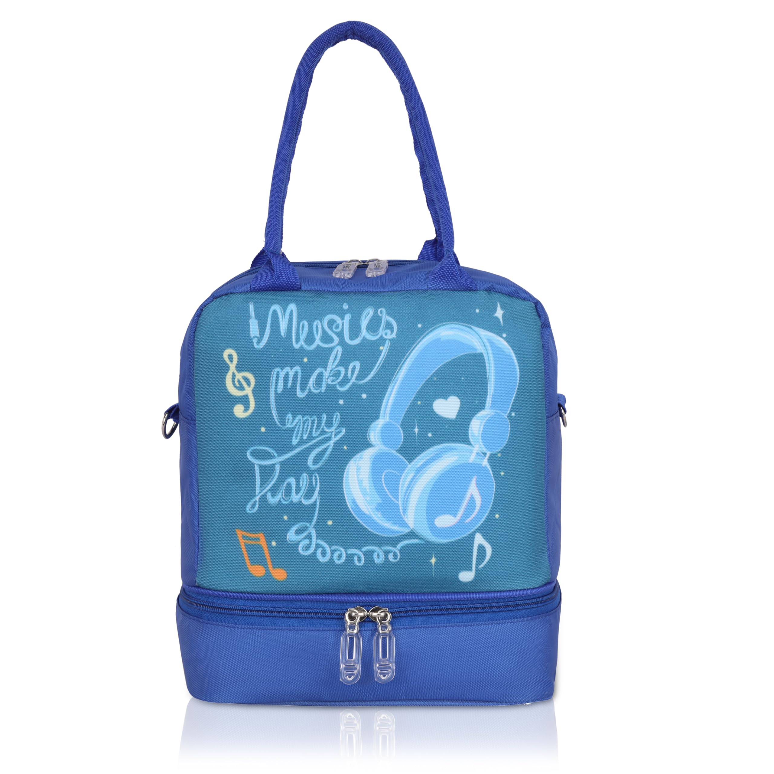 Echo Boomers Double Layer Insulated Tiffin Lunch Bag - Cool Blue Mermaid Print, Multi Pockets & Long Strap