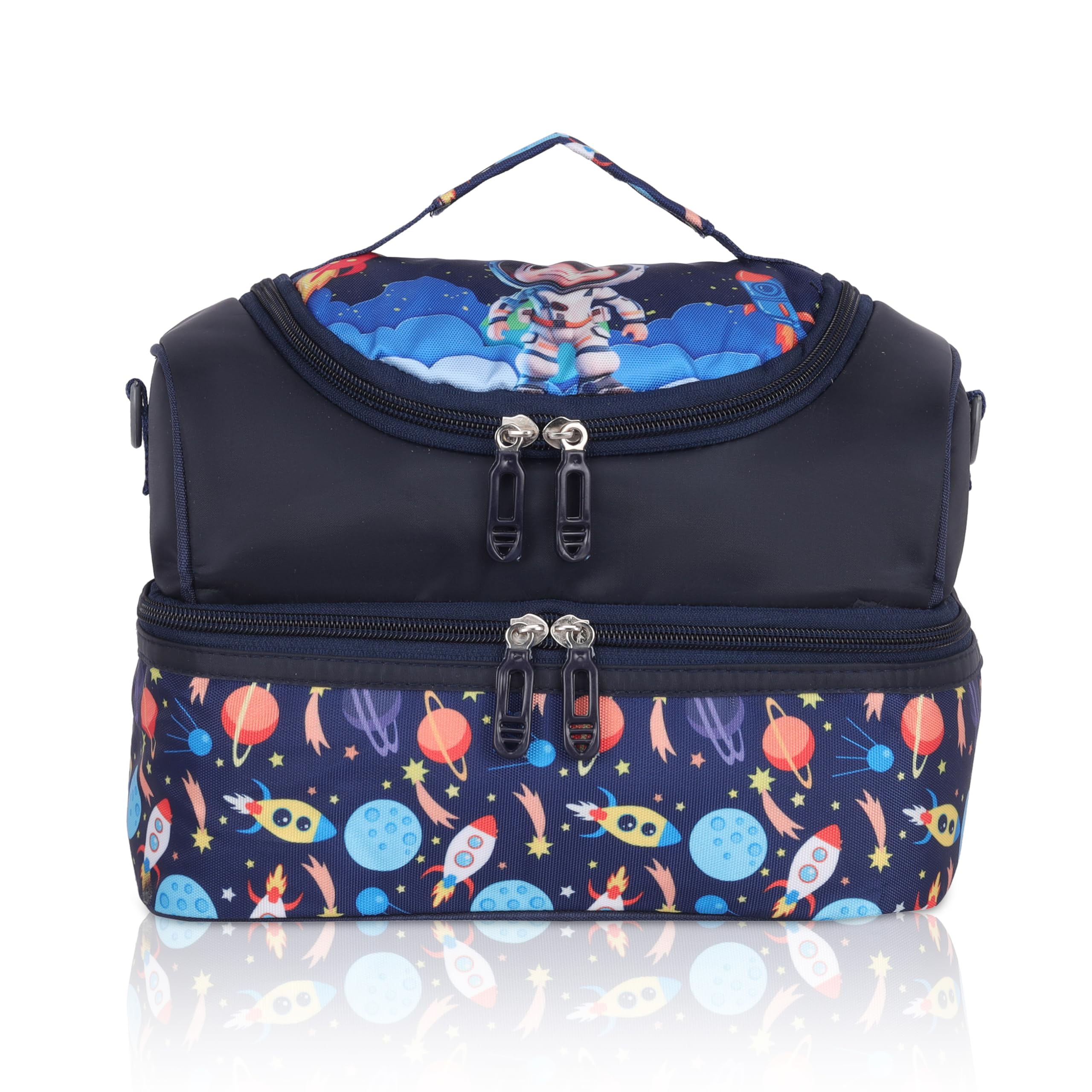 Echo Boomers Blue Dino Printed Double Layer Insulated Tiffin Lunch Bag with Detachable Strap