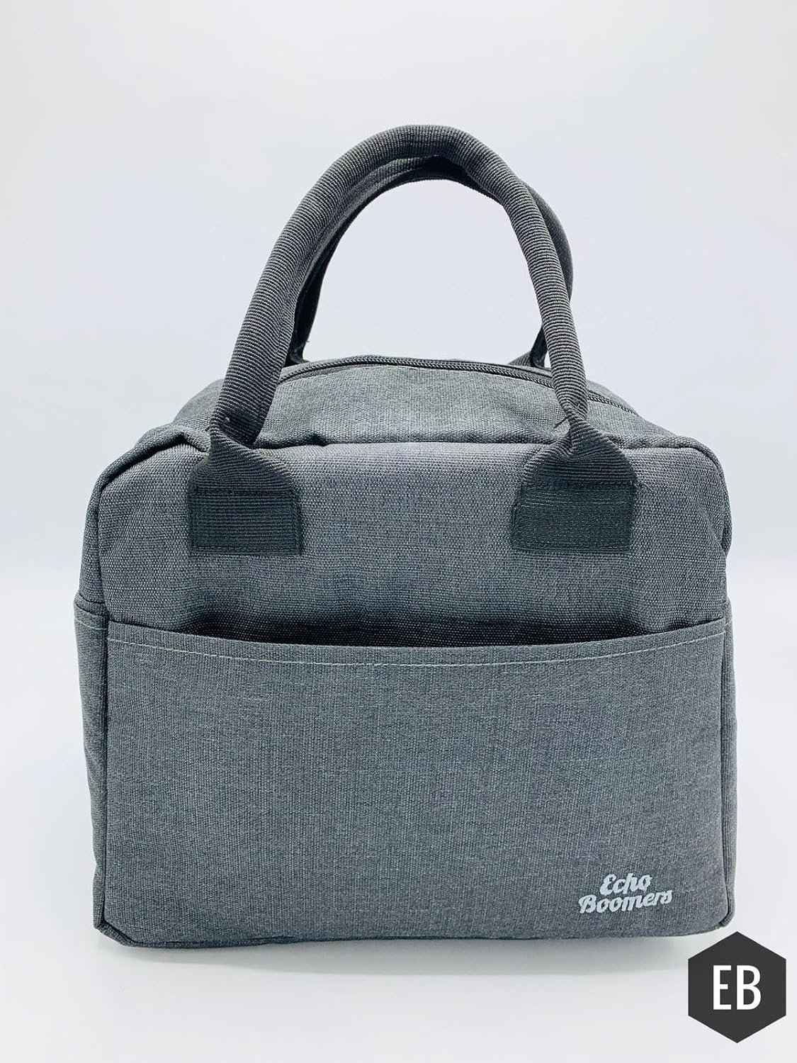 Echo Boomers Grey Colour Solid Textured Insulated Tiffin Lunch Bag with Multi Zipper Pockets