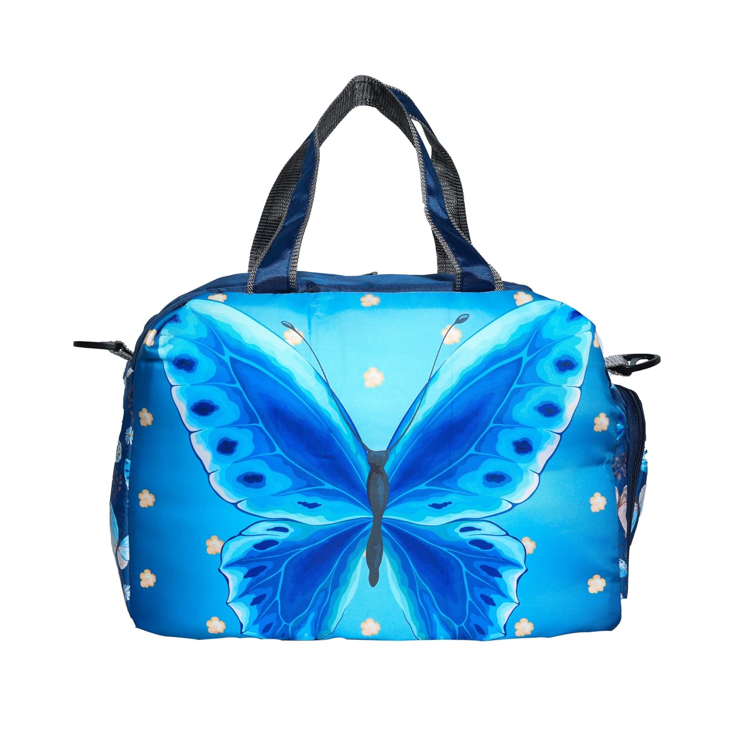 Echo Boomers Blue Butterfly Print Travel Duffle Bag | Multipurpose Sling Bag with Separate Shoe & Laundry Compartment | Perfect for Kids, Men & Women | Lightweight, Durable & Stylish Travel Companion