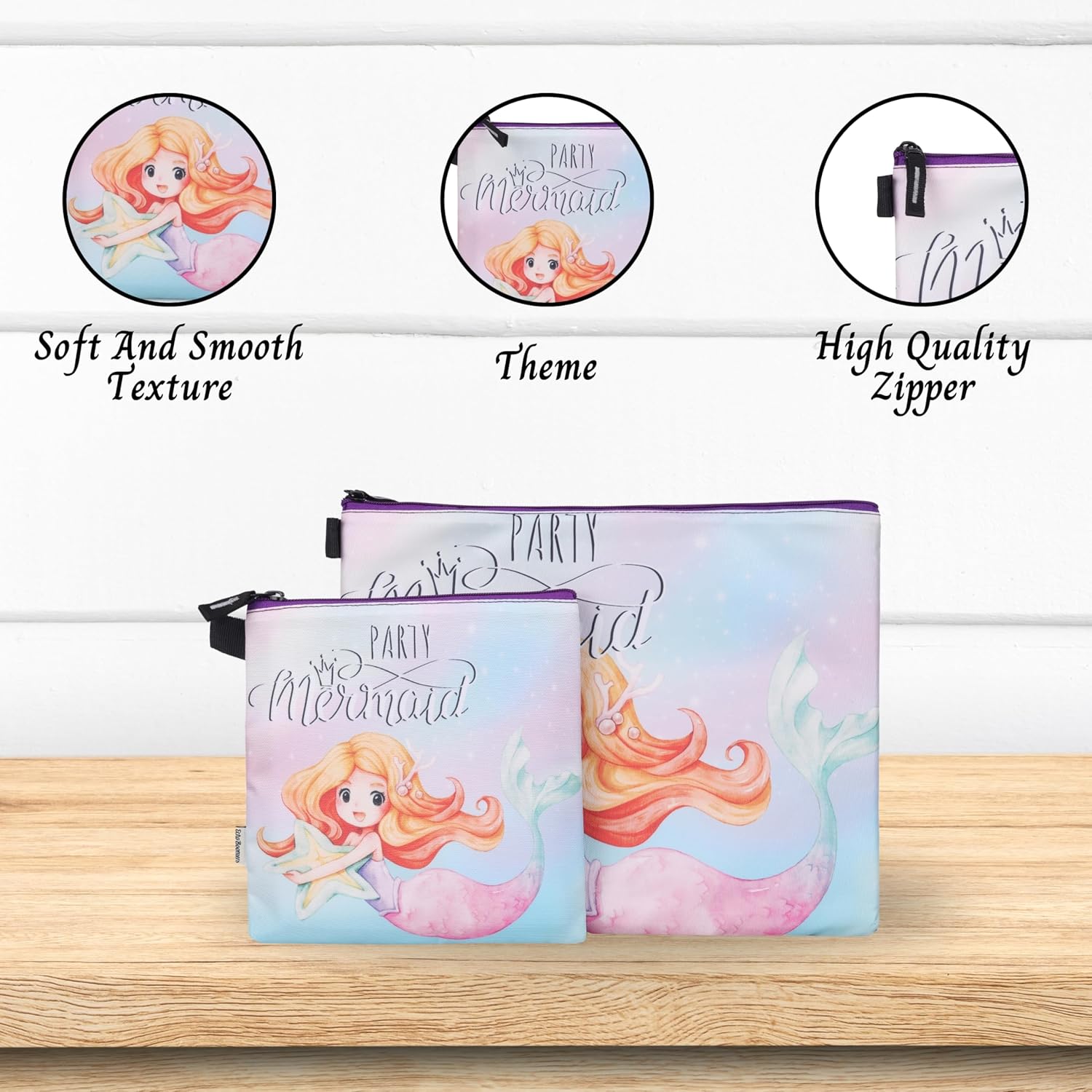 New Twin Mermaid Printed Combo Folder Set Jr. | A4 & Mini Water-Resistant Folders | Cushioned, Padded, Stylish & Washable | Perfect for Documents, Gadgets, Art Supplies, Travel & Kids Accessories