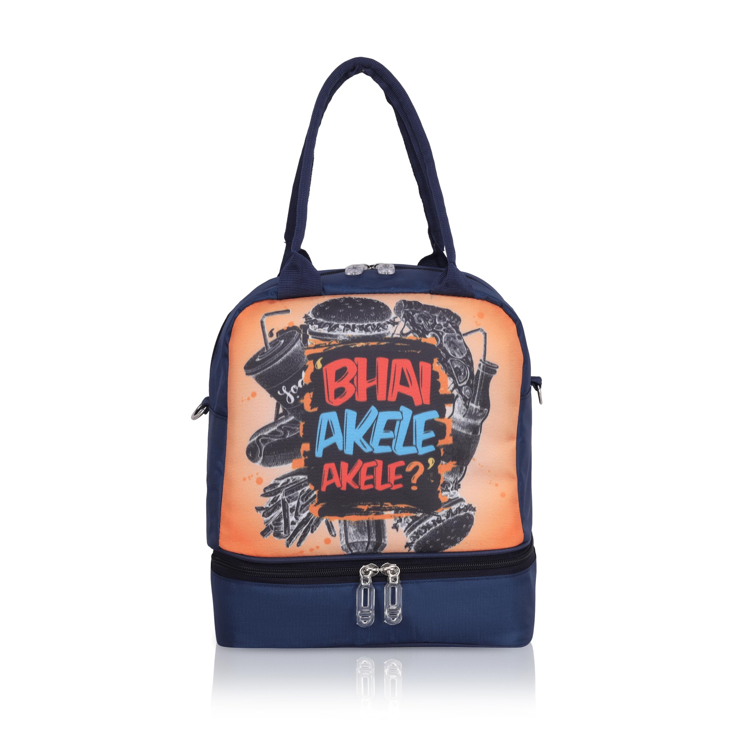 Echo Boomers Double Layer Insulated Tiffin Lunch Bag - Cool Blue Mermaid Print, Multi Pockets & Long Strap