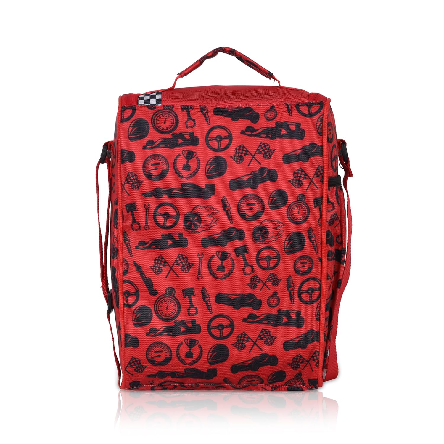 Echo Boomers Speed Cars Red/Black Lunch Bag for Kids | Tiffin Bag with Strap | Speed Cars Theme | Ideal for Picnics and School