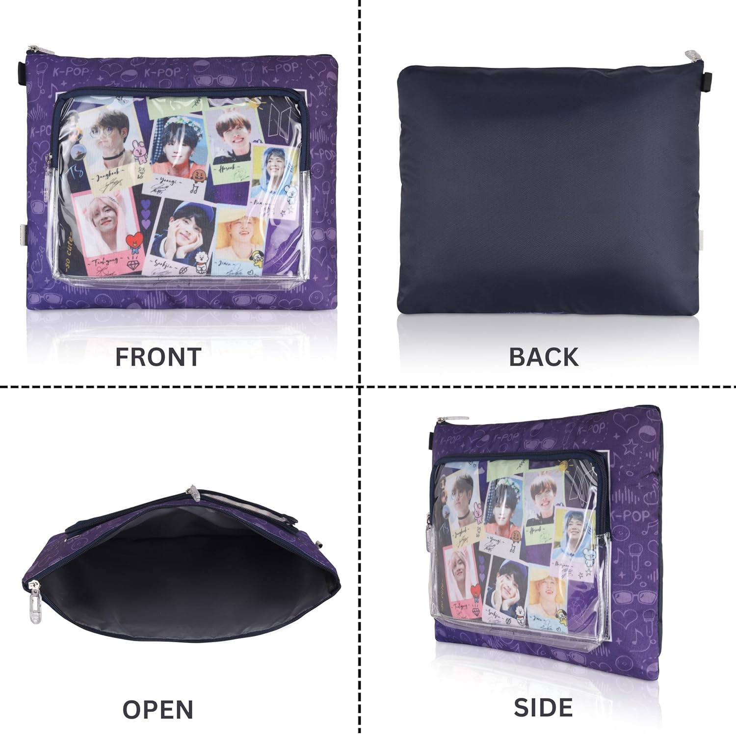 Echo Boomers - Street Racing-Inspired Gadget Organizer Bag | Stylish Multipurpose Sleeve with Transparent Pocket for School, Office & Professionals (Purple K-POP)