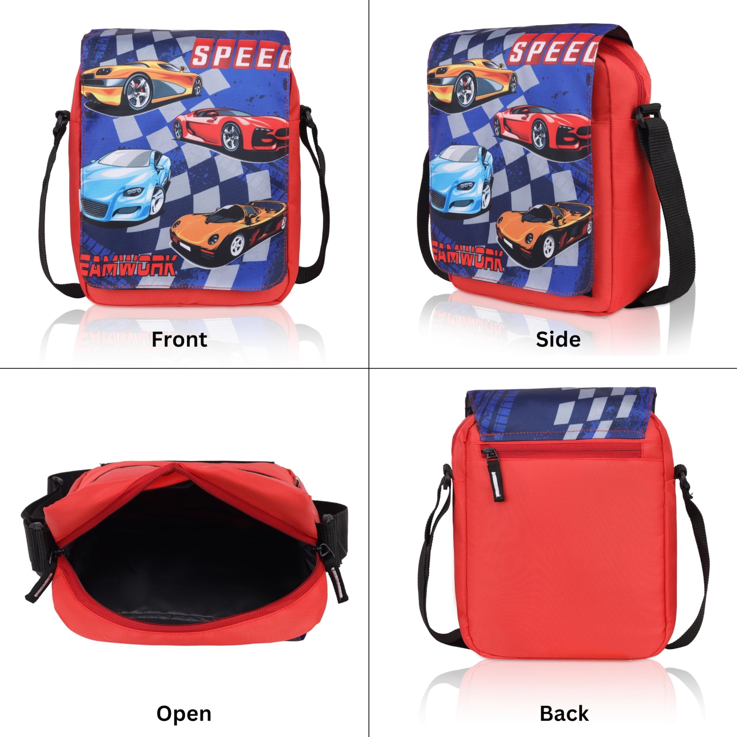 Echo Boomers Cars Printed Multi-Functional Messenger Sling Bag | Versatile Everyday Bag | Adjustable Shoulder Strap | Water-Resistant | Anti-Theft Design | Compact & Lightweight