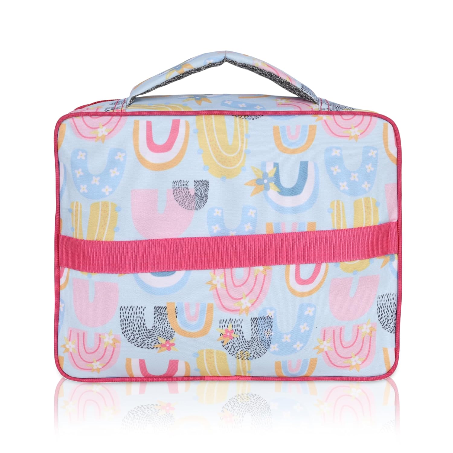 Echo Boomers Unicorn Print Pink Insulated Tiffin Lunch Bags for Kids with Multi Zipper Pockets