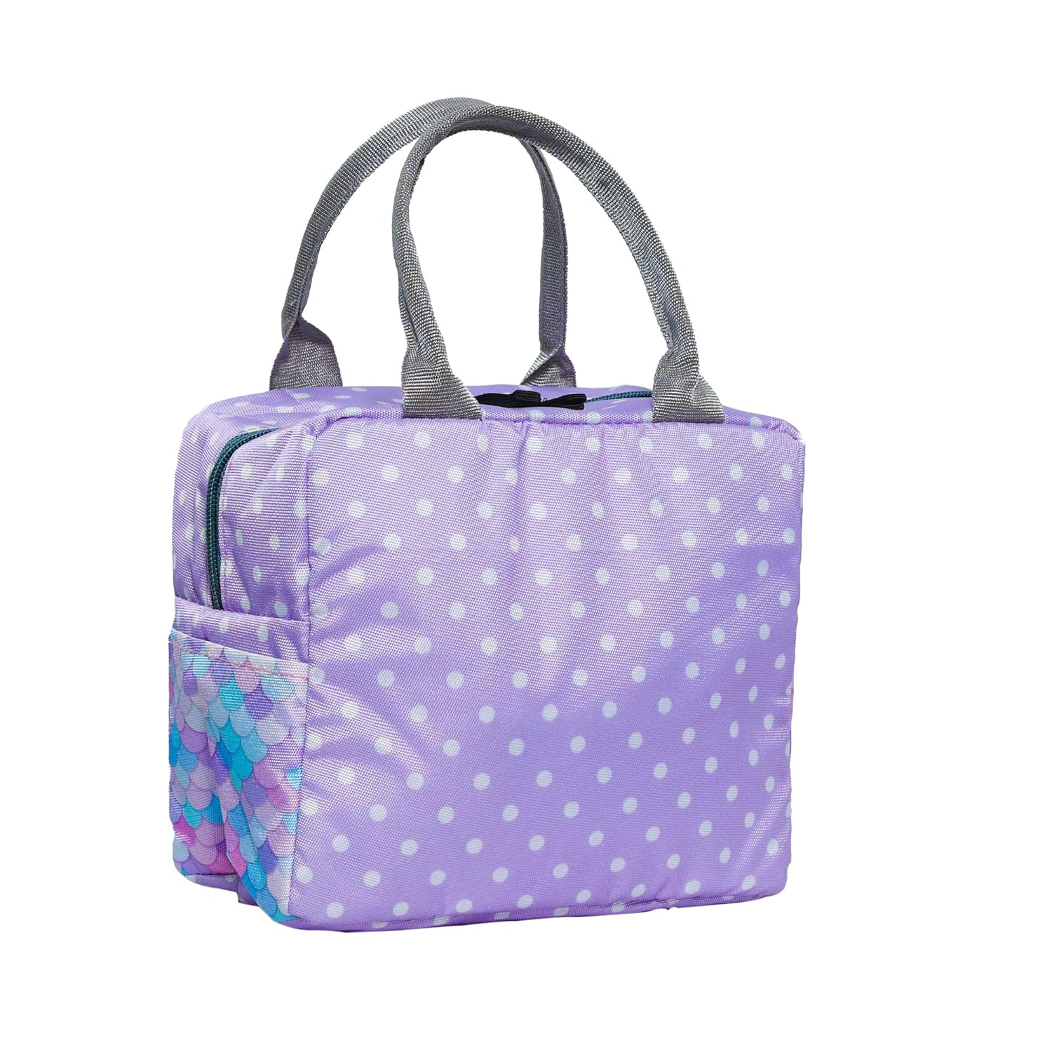 Echo Boomers Mermaid Printed Insulated Lunch Bag, Tiffin and Food Storage Bag for Work, Students, Office, Picnic, College & School with Multiple Zipper Pockets (Purple)