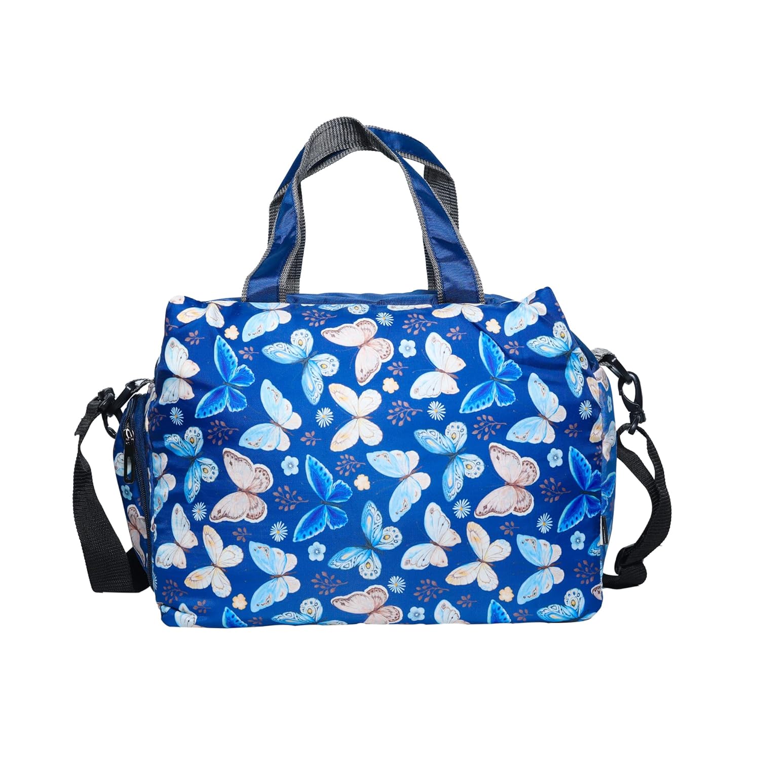 Echo Boomers Blue Butterfly Print Travel Duffle Bag | Multipurpose Sling Bag with Separate Shoe & Laundry Compartment | Perfect for Kids, Men & Women | Lightweight, Durable & Stylish Travel Companion