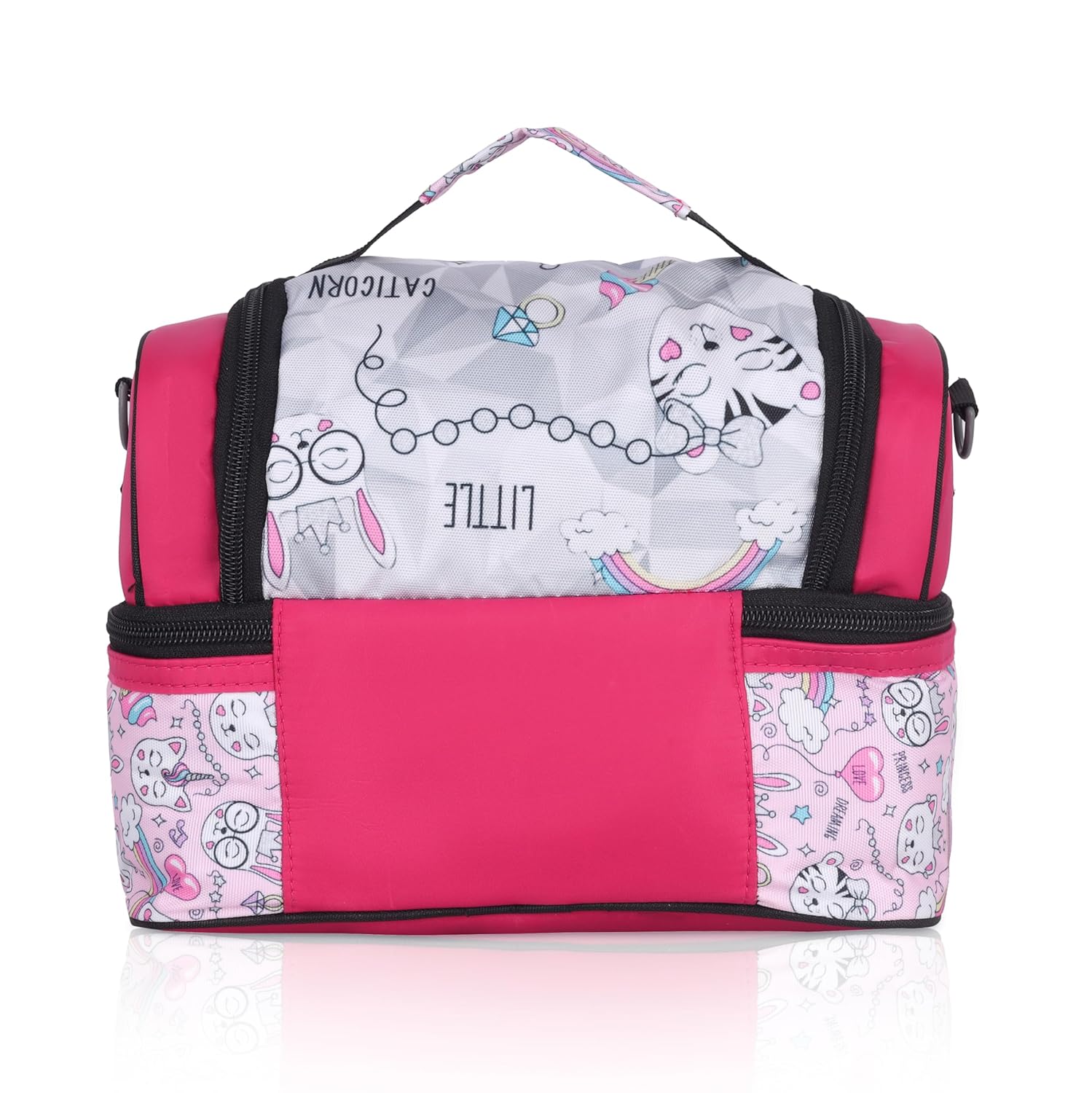 Echo Boomers Red Cat Printed Double Layer Insulated Tiffin Lunch Bag with Detachable Strap