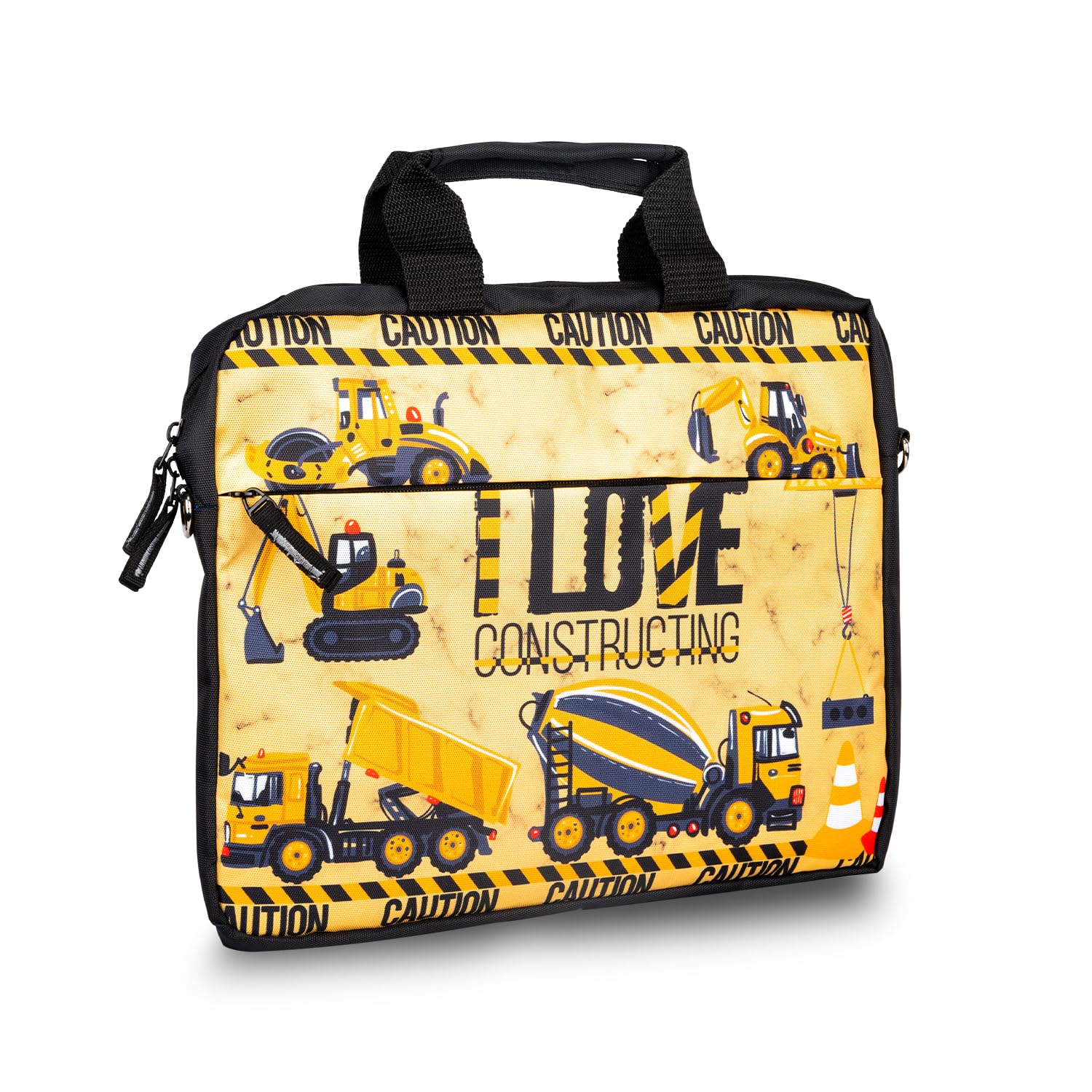 Echo Boomers Construction Printed Yellow Colour Multi Pocket Sling Laptop Bag with Detachable Strap