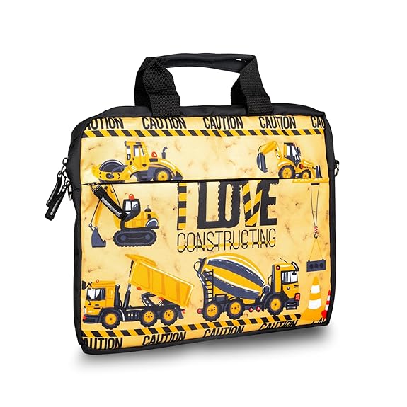 Echo Boomers Construction Printed Yellow Colour Multi Pocket Sling Laptop Bag with Detachable Strap