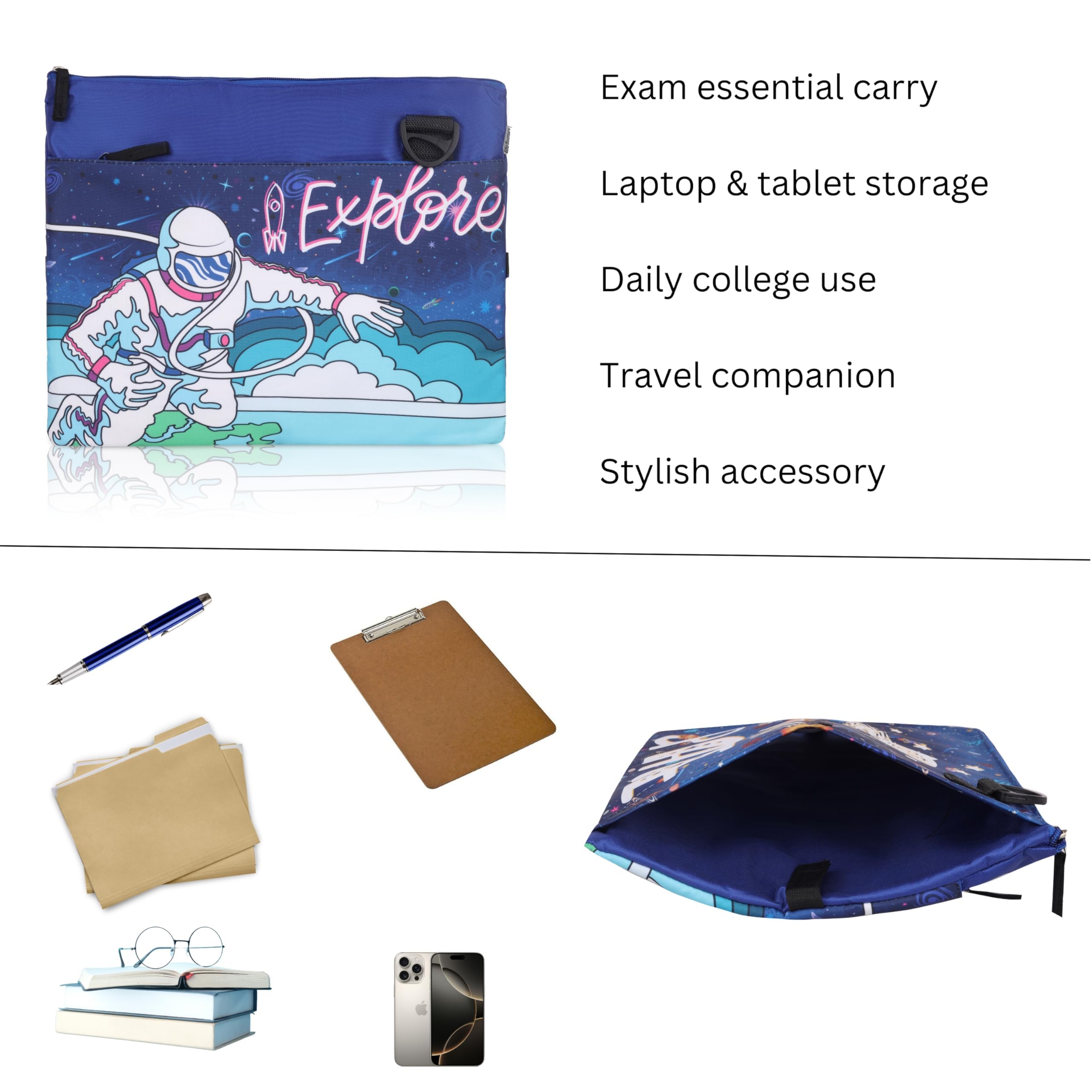 Echo Boomers Astronaut Explore theme Printed Exam/Activity Sling Bag | 3 Compartments | Cushioned & Detachable Strap | Ideal for Outdoor Travel