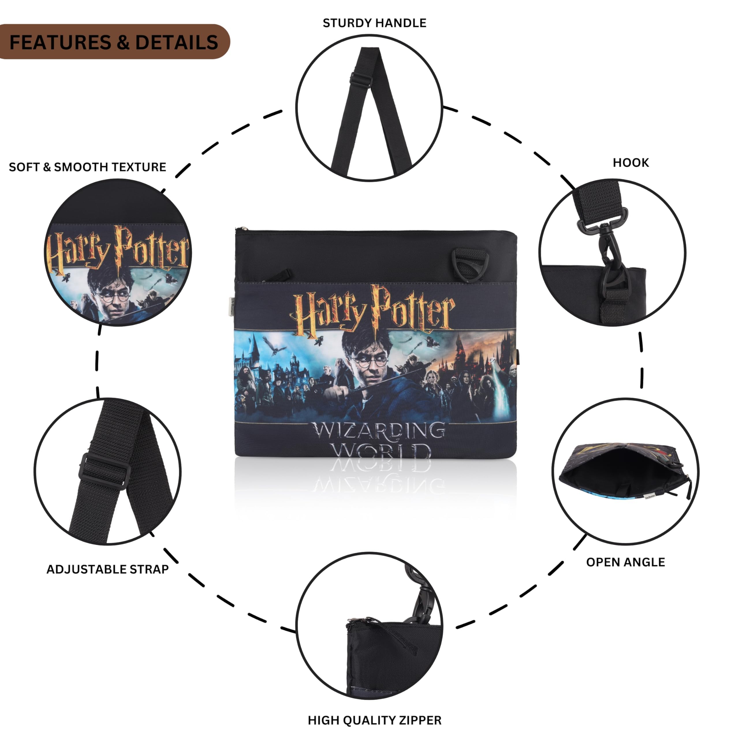 Echo Boomers Harry Potter Themed Design Exam & Activity Sling Bag | 3 Compartments | Cushioned & Detachable Strap | Ideal for Outdoor Travel