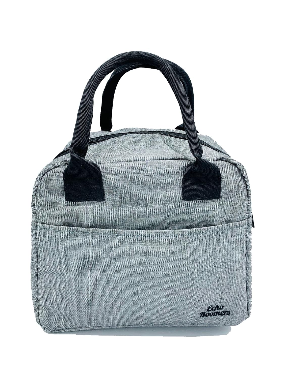 Echo Boomers Silver Colour Solid Textured Insulated Tiffin Lunch Bag with Multi Zipper Pockets