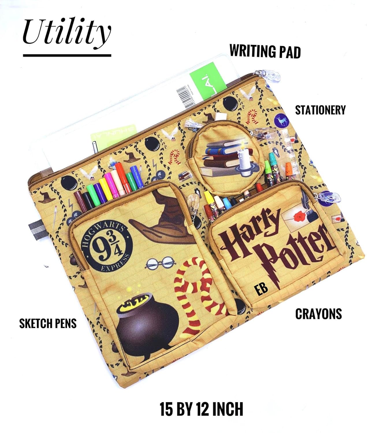 Echo Boomers Harry Potter Print Multi Pocket Laptop Ipad Folder - 15 x 12 Inches