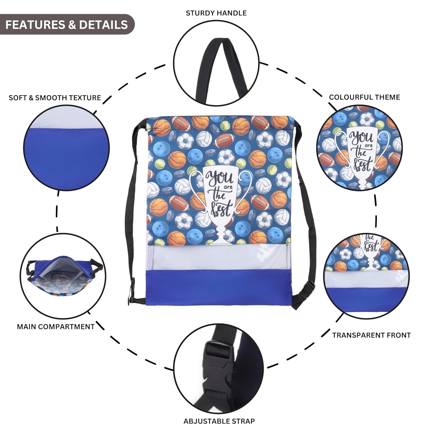 Echo Boomers Printed Drawstring Bag – Water-Resistant, Adjustable Straps, Spacious Main Compartment.