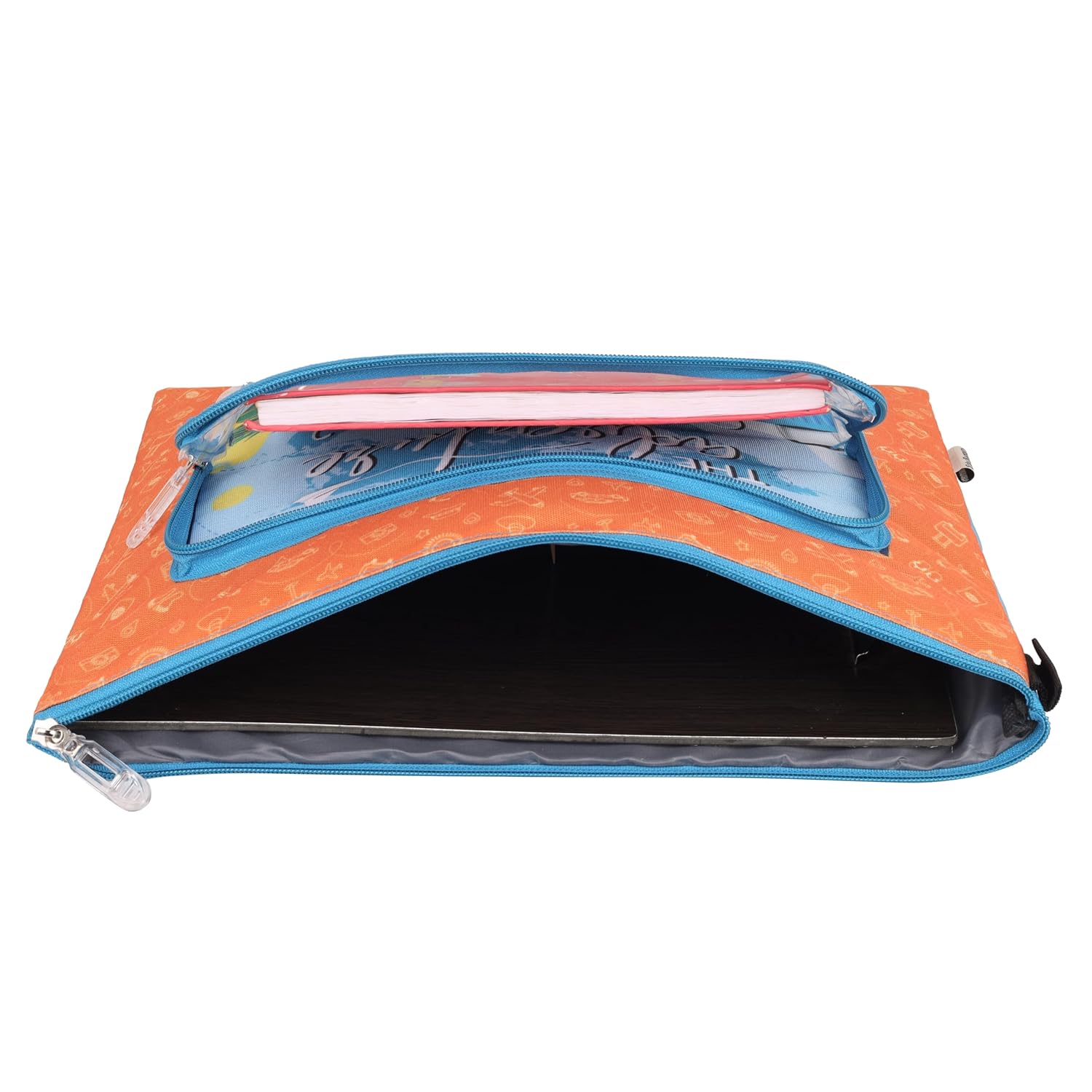 Echo Boomers - Street Racing-Inspired Gadget Organizer Bag | Stylish Multipurpose Sleeve with Transparent Pocket for School, Office & Professionals (Blue & Orange)