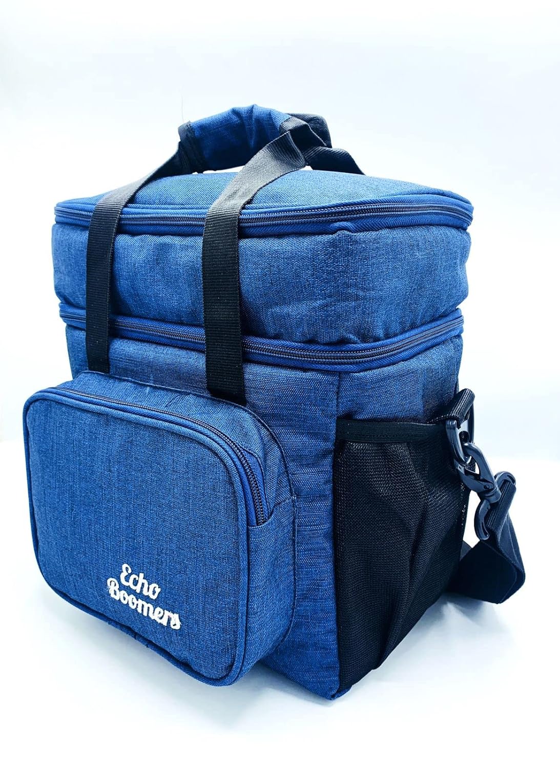 Echo Boomers Blue Colour Solid Textured Large Insulated Tiffin Lunch Double Bag with Multi Zipper Pockets